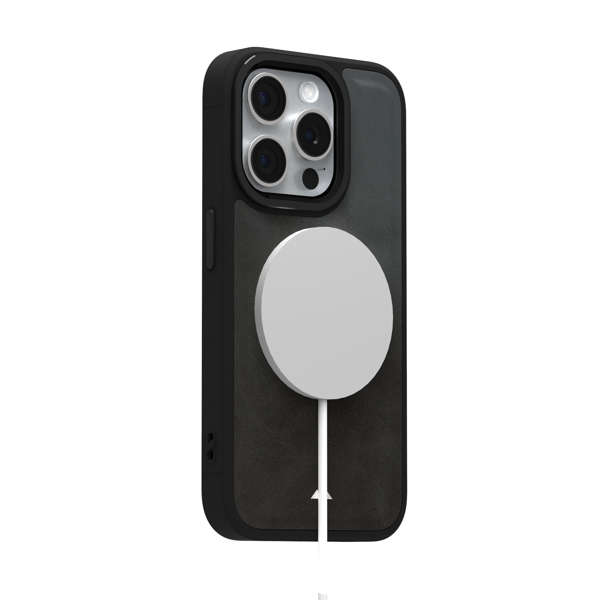 Smudged Grey Leather Case Cover for iPhone 15 Pro