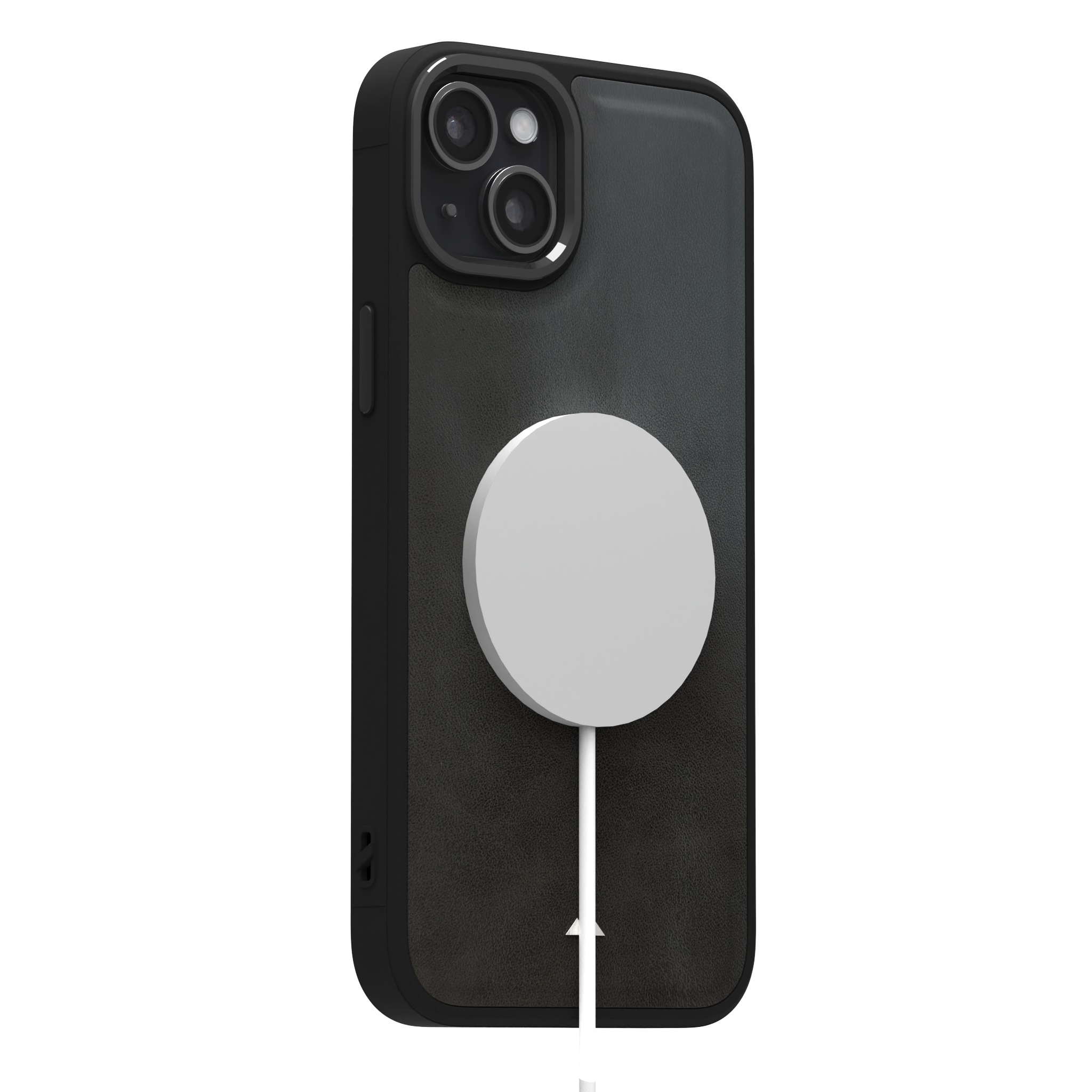 Smudged Grey Leather Case Cover for iPhone 15 Plus