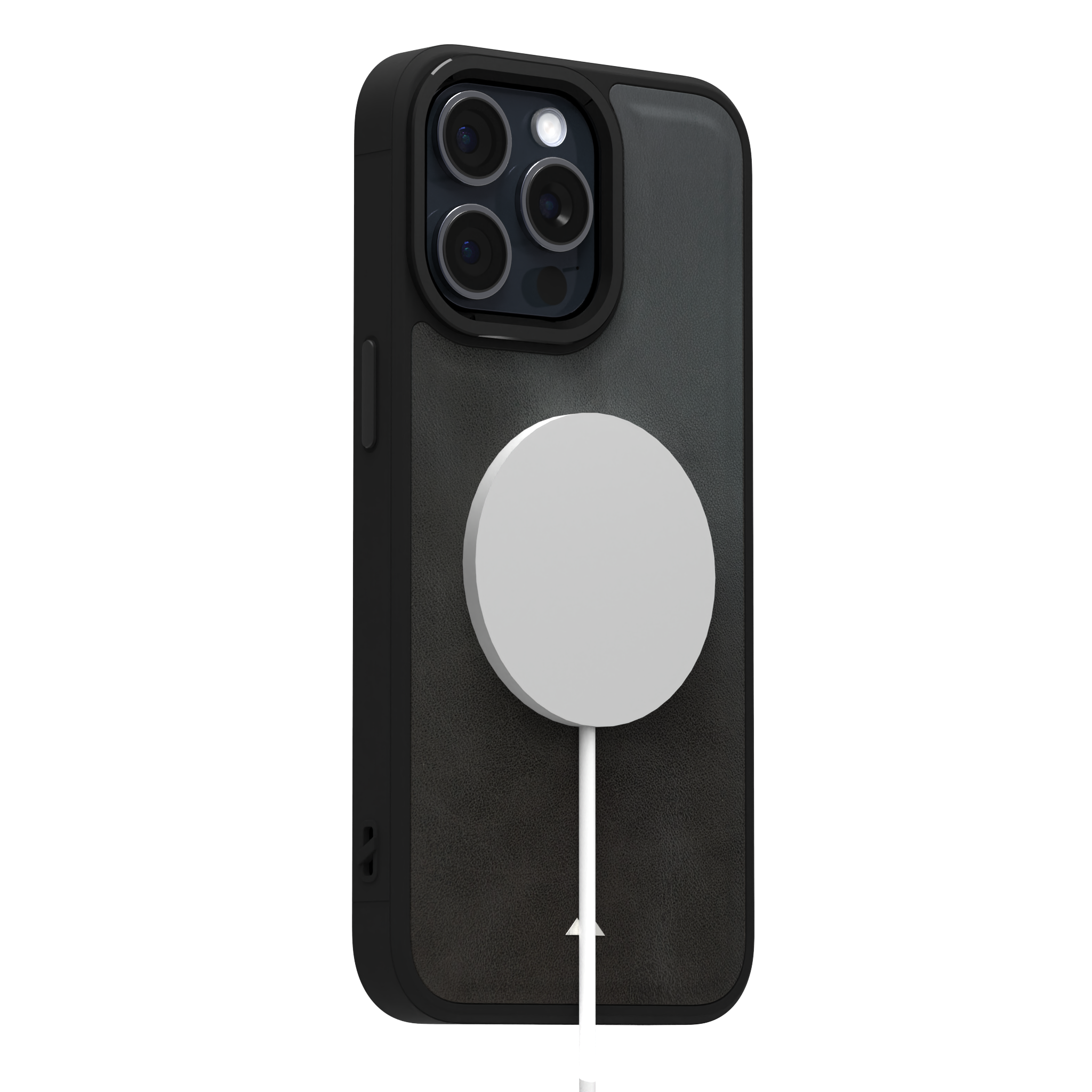 Smudged Grey Leather Case Cover for iPhone 15 Pro Max