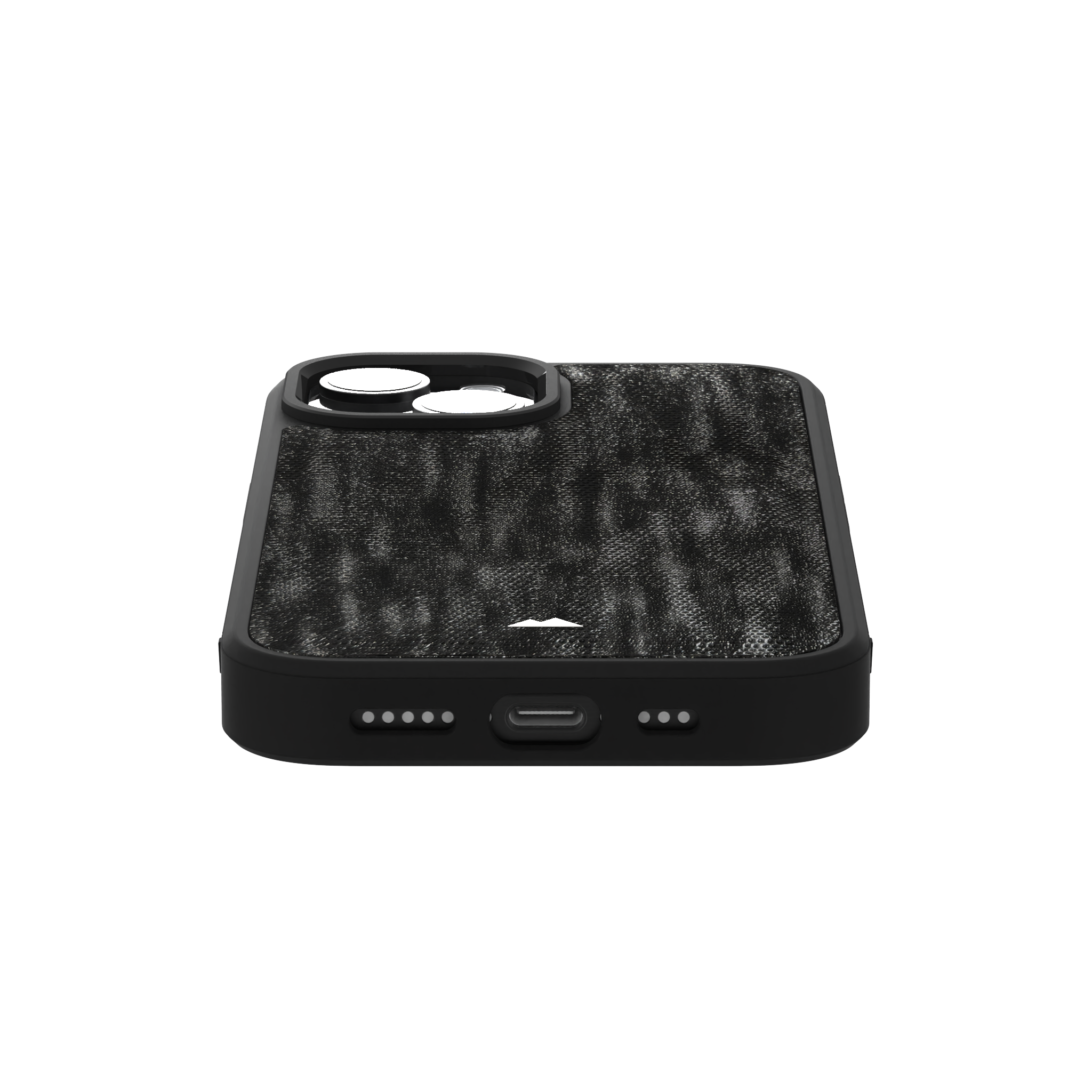 Silver Streaked Black Leather Case Cover for iPhone 15