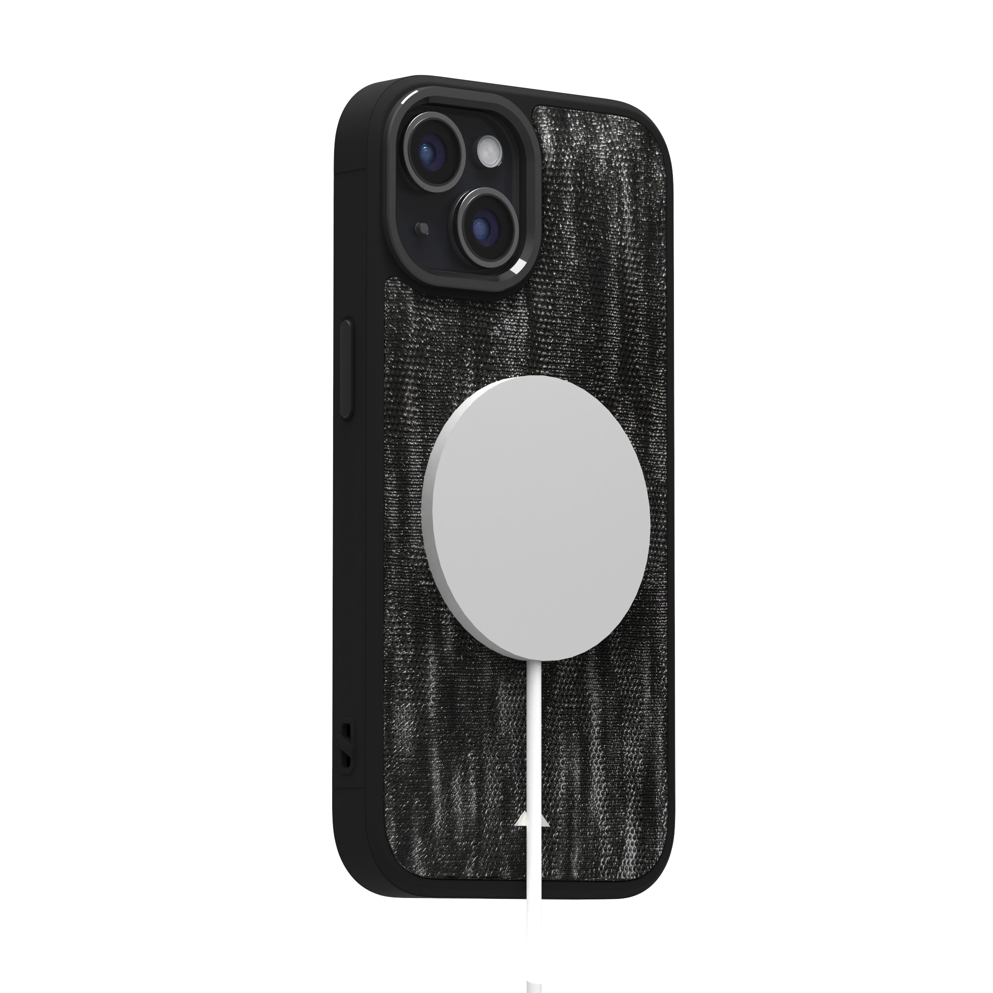 Silver Streaked Black Leather Case Cover for iPhone 15