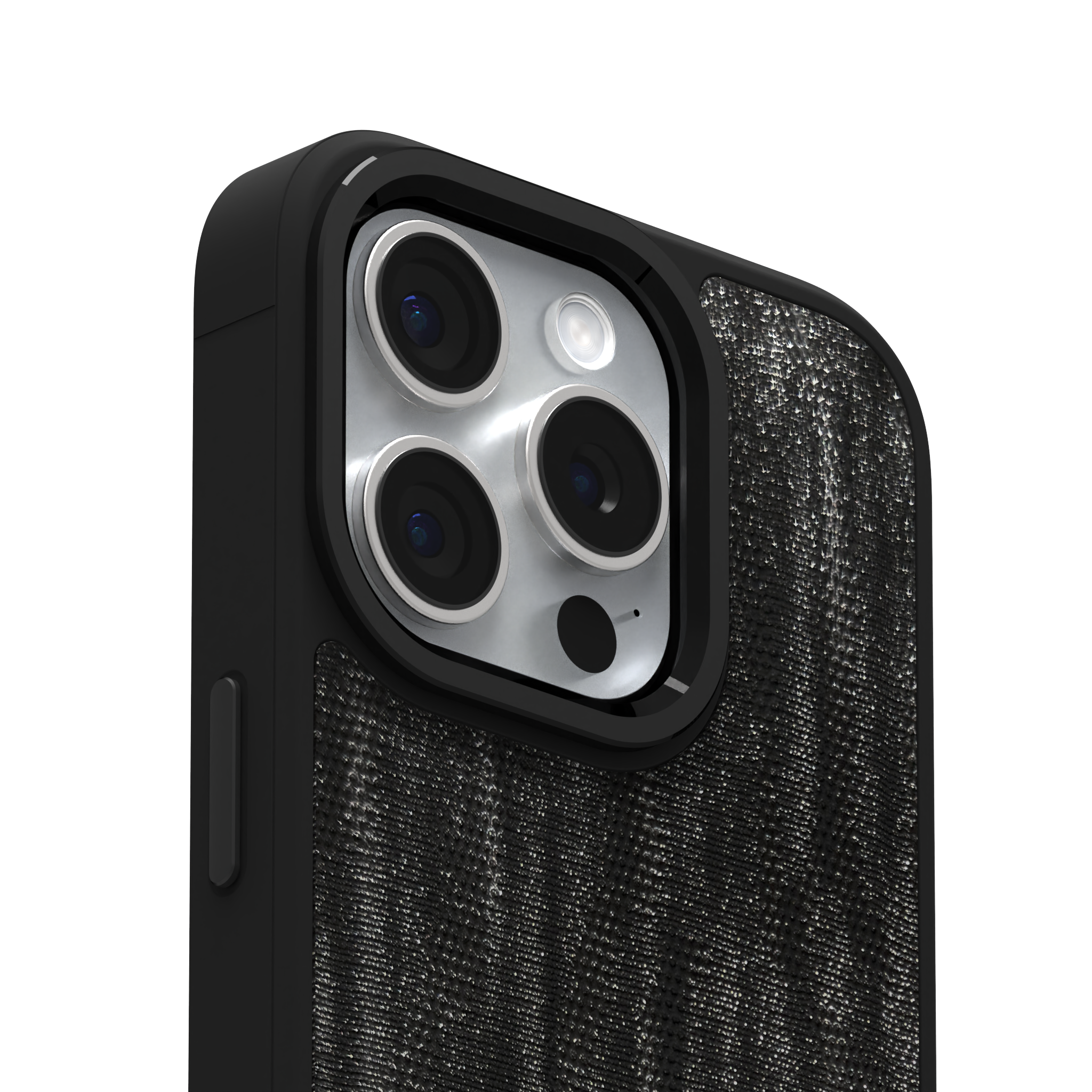 Silver Streaked Black Leather Case Cover for iPhone 15 Pro