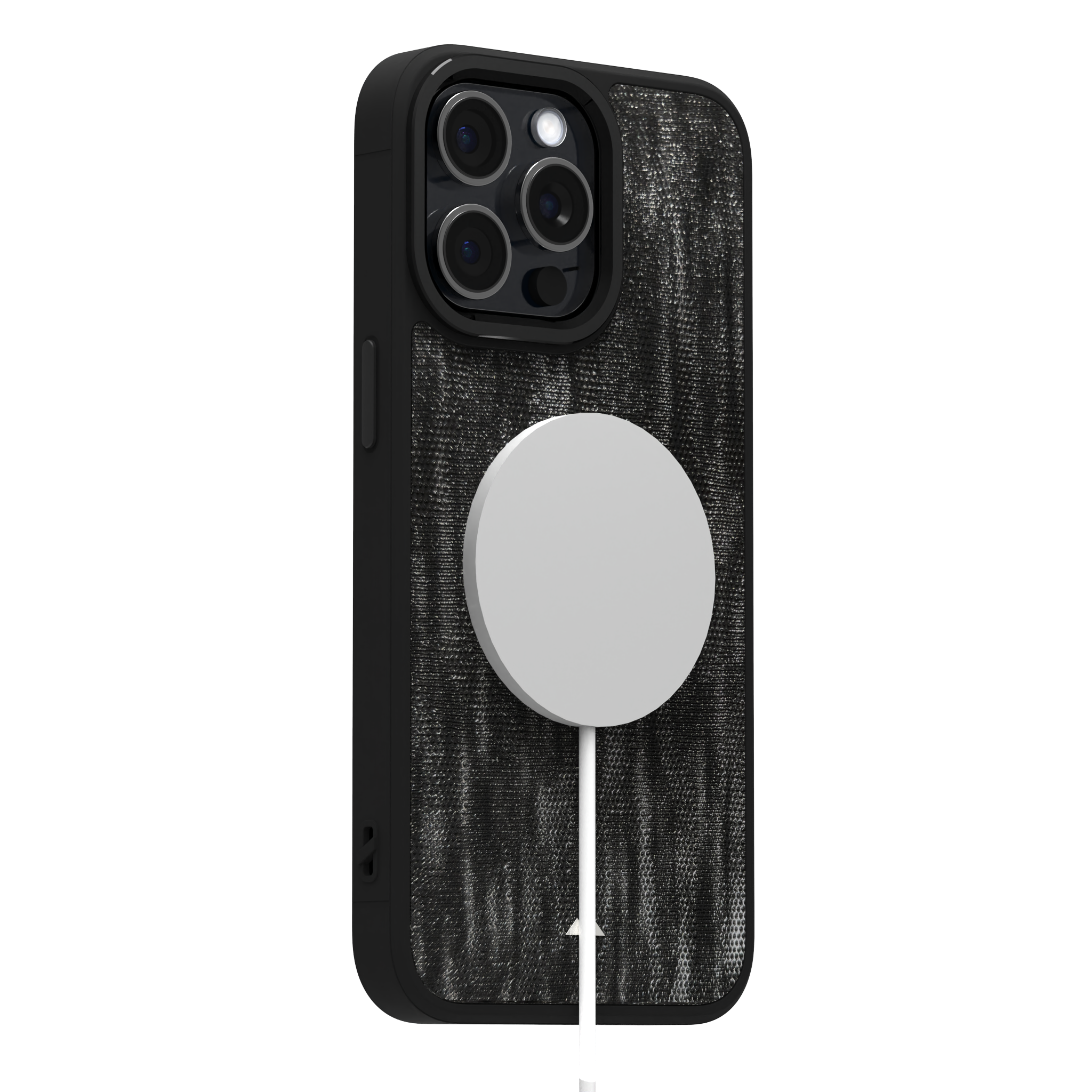 Silver Streaked Black Leather Case Cover for iPhone 15 Pro Max