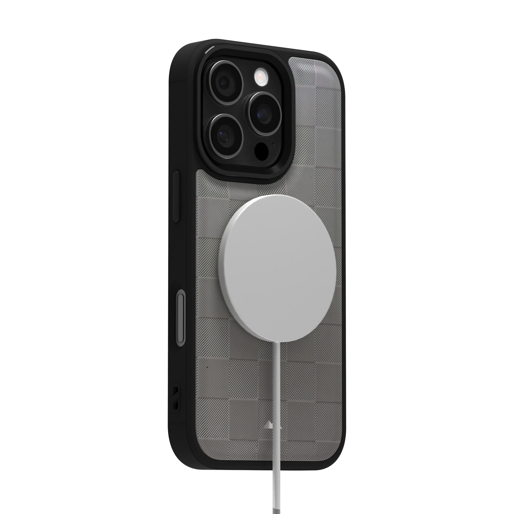 Ash Checkered Leather Case Cover for iPhone 16 Pro