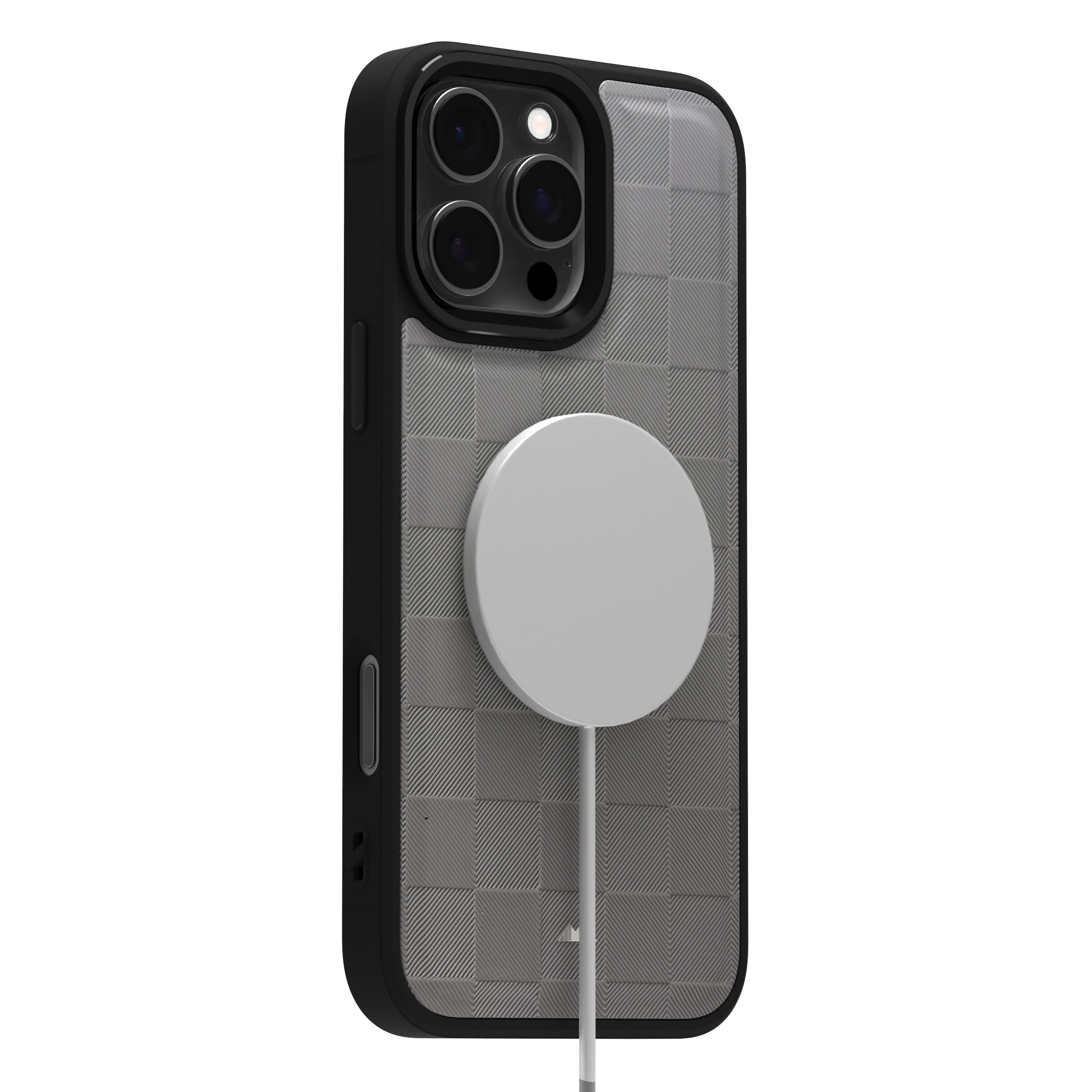 Ash Checkered Leather Case Cover for iPhone 16 Pro Max