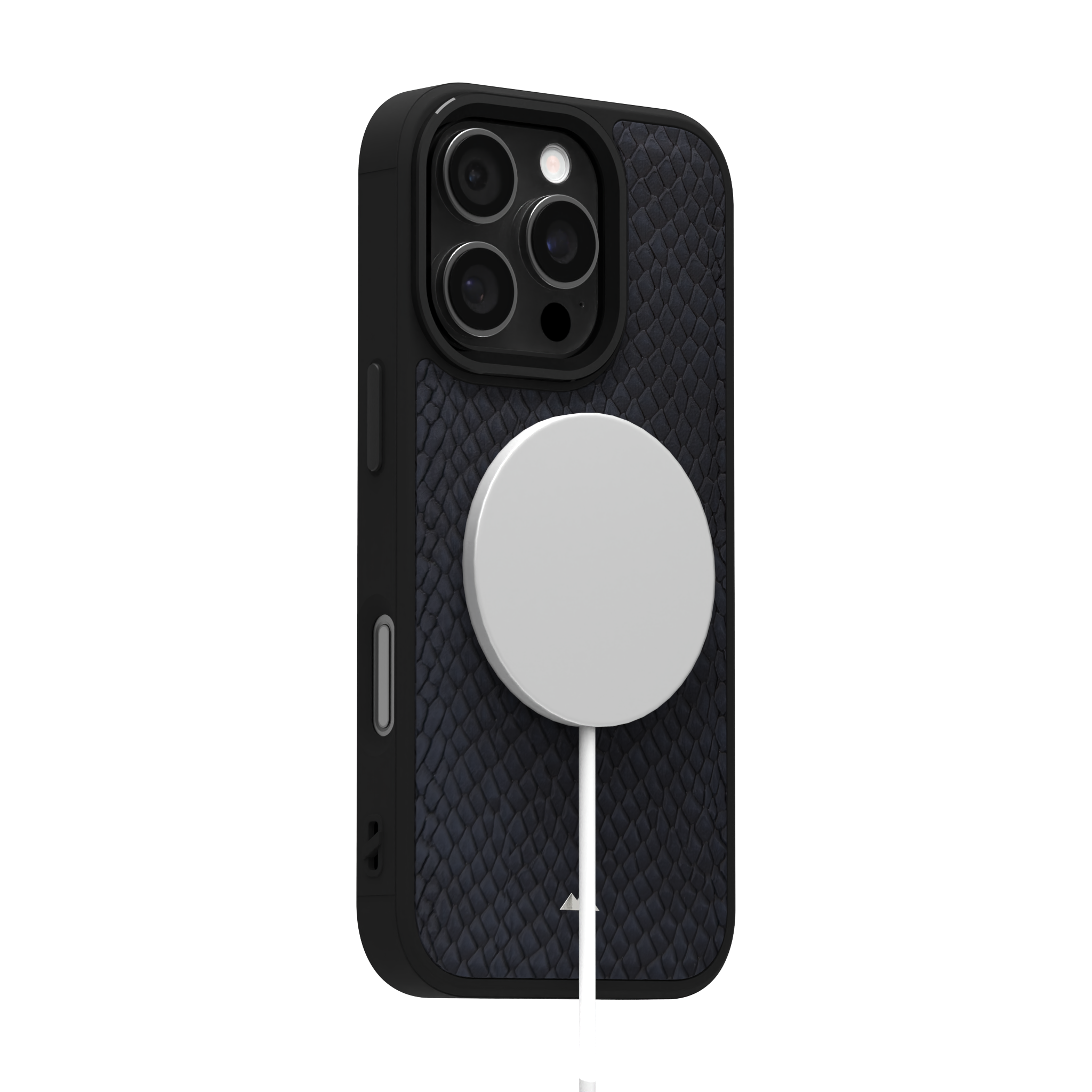 Dark Blue Reptile Leather Case Cover for iPhone 16 Pro