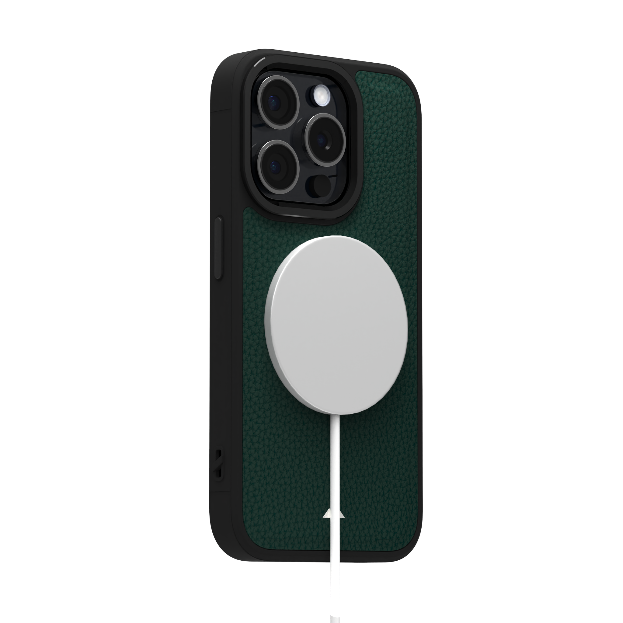 Dark Green Full Grain Leather Case Cover for iPhone 15 Pro