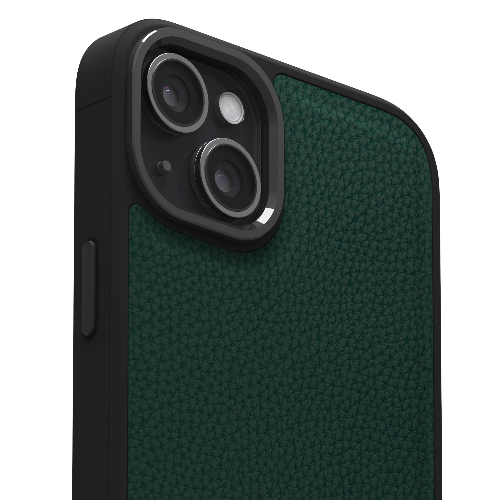 Dark Green Full Grain Leather Case Cover for iPhone 15 Plus