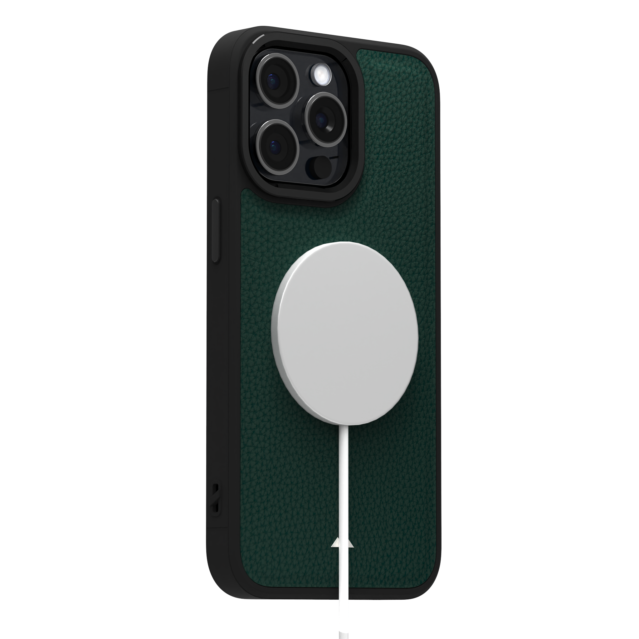 Dark Green Full Grain Leather Case Cover for iPhone 15 Pro Max