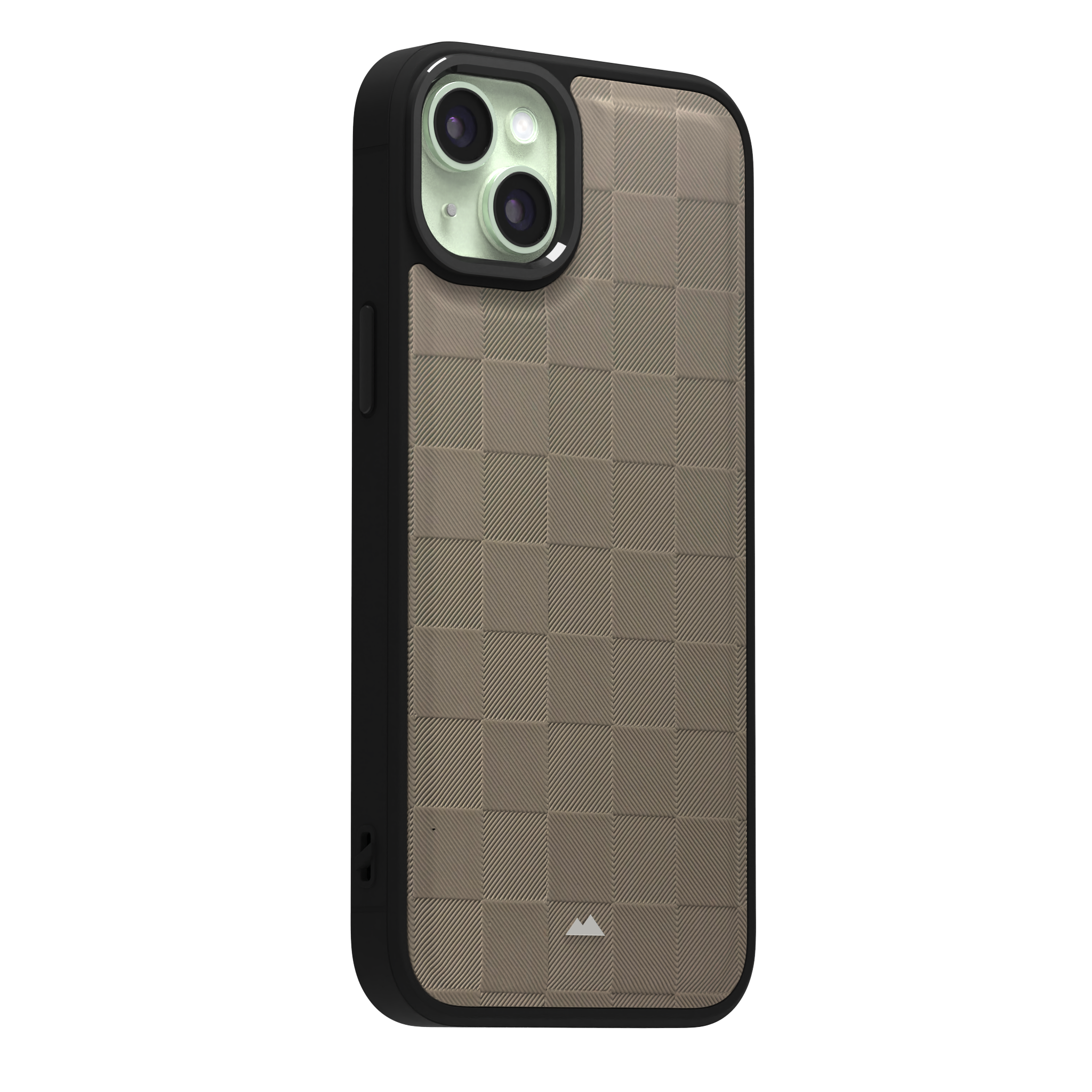 Cream Checkered Leather Case Cover for iPhone 15 Plus