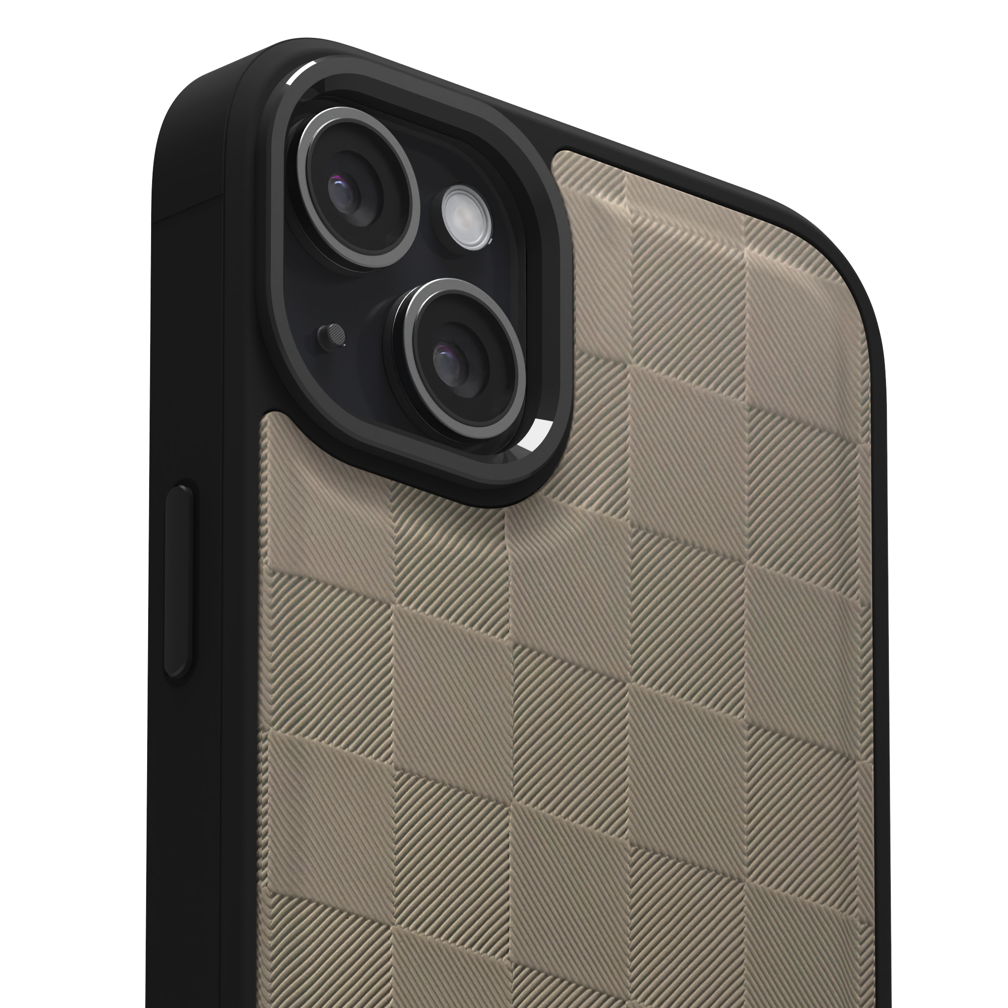 Cream Checkered Leather Case Cover for iPhone 15 Plus