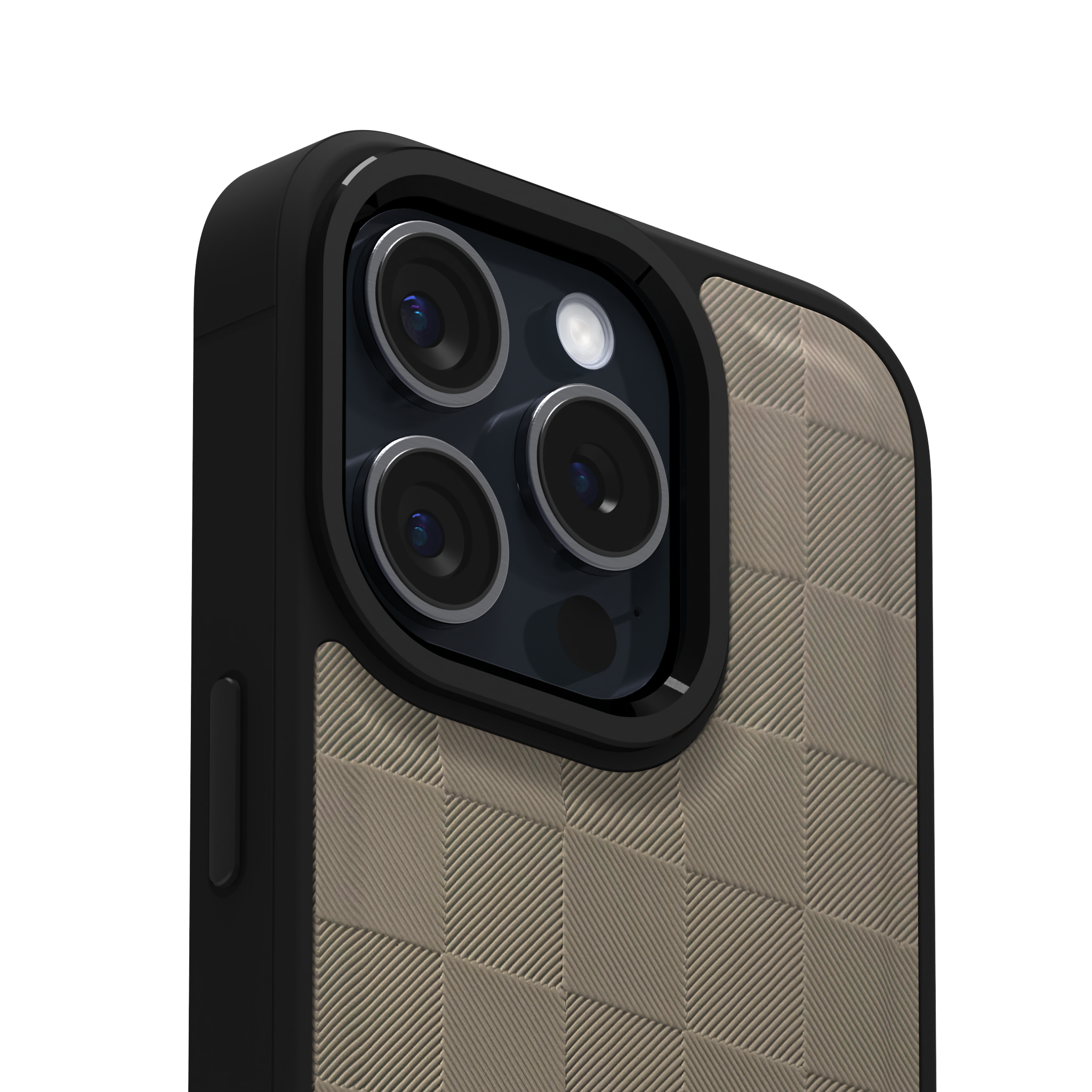 Cream Checkered Leather Case Cover for iPhone 15 Pro