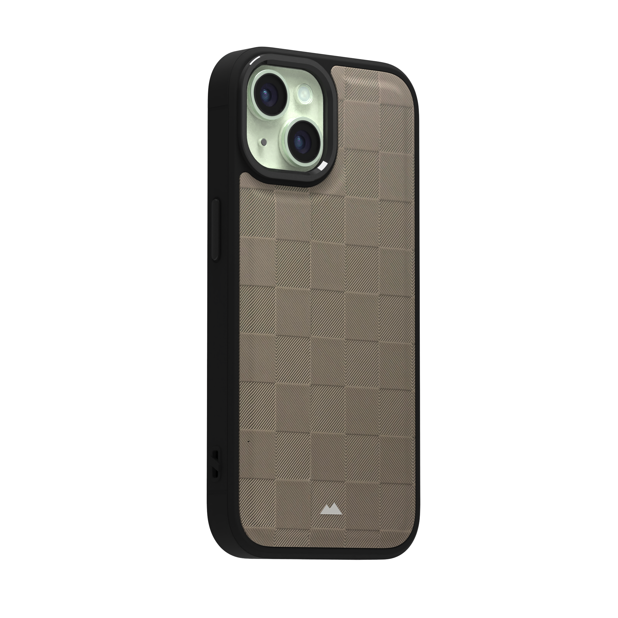 Cream Checkered Leather Case Cover for iPhone 15