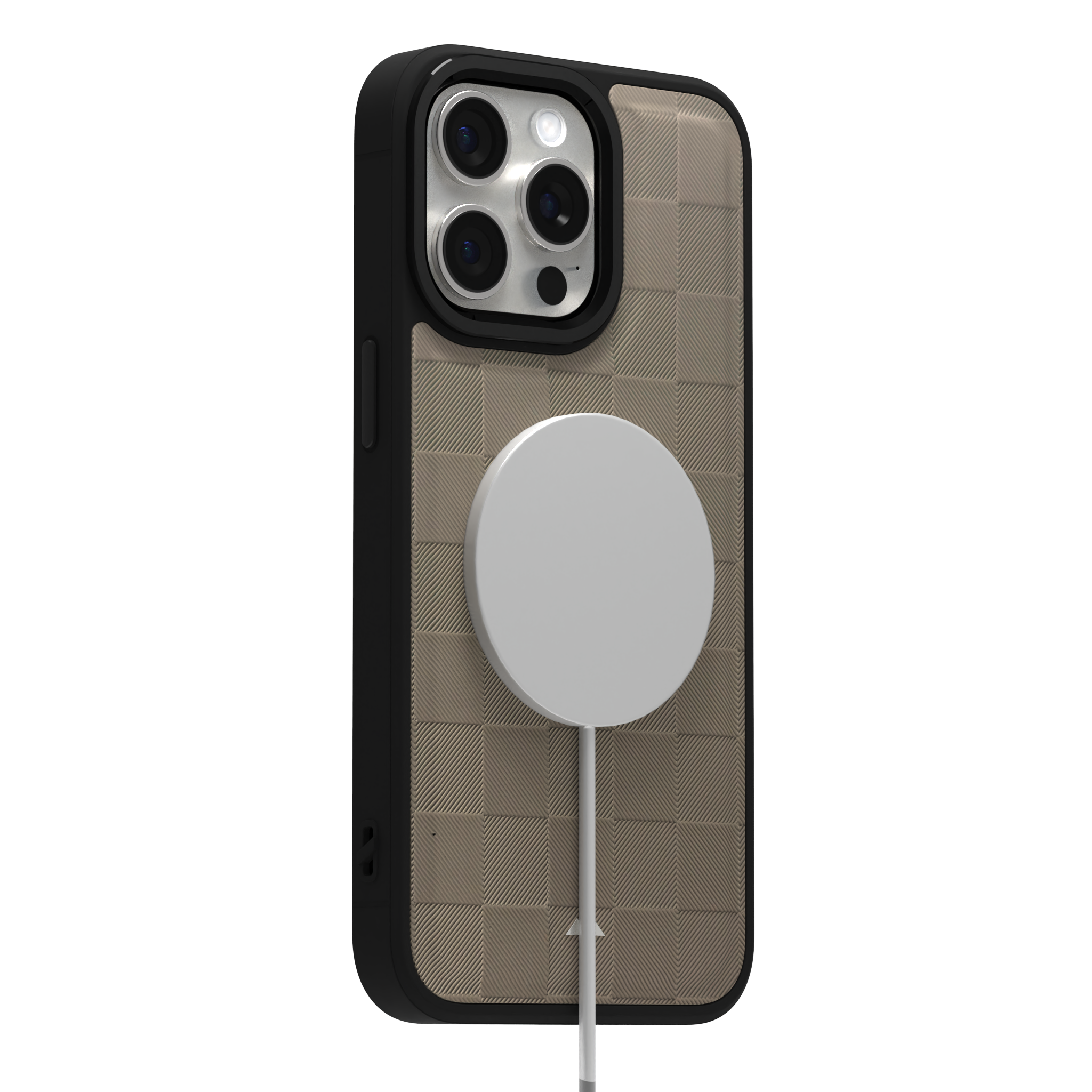 Cream Checkered Leather Case Cover for iPhone 15 Pro Max