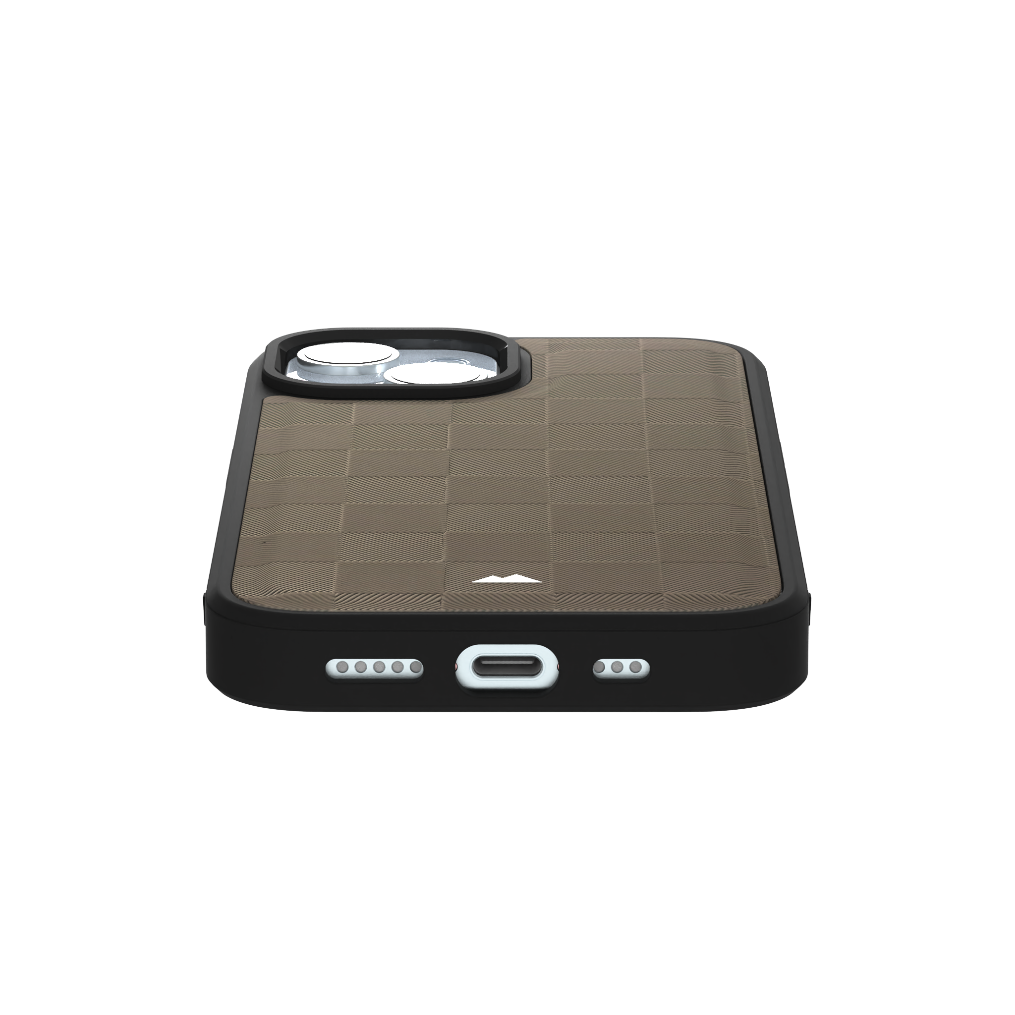 Cream Checkered Leather Case Cover for iPhone 15