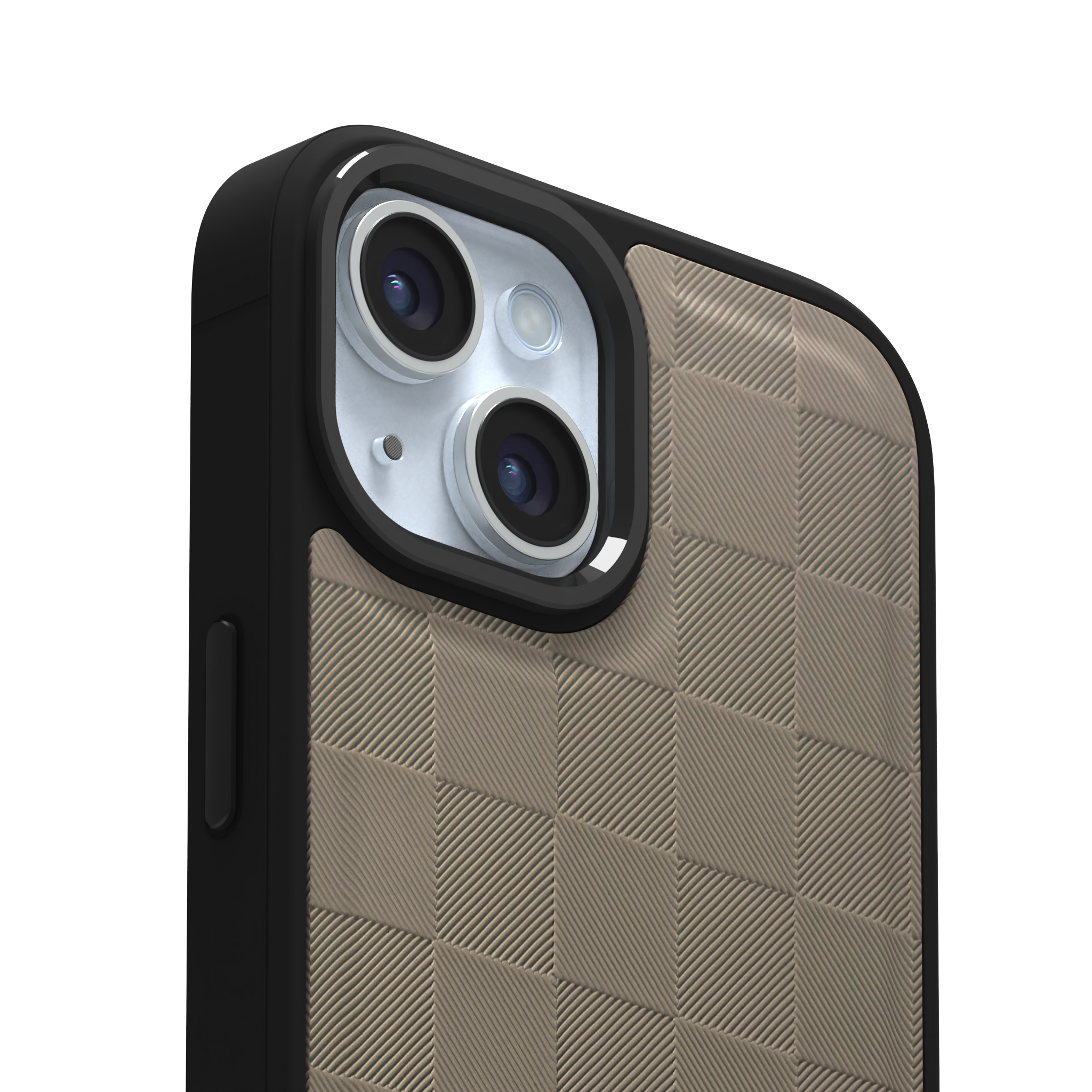 Cream Checkered Leather Case Cover for iPhone 15