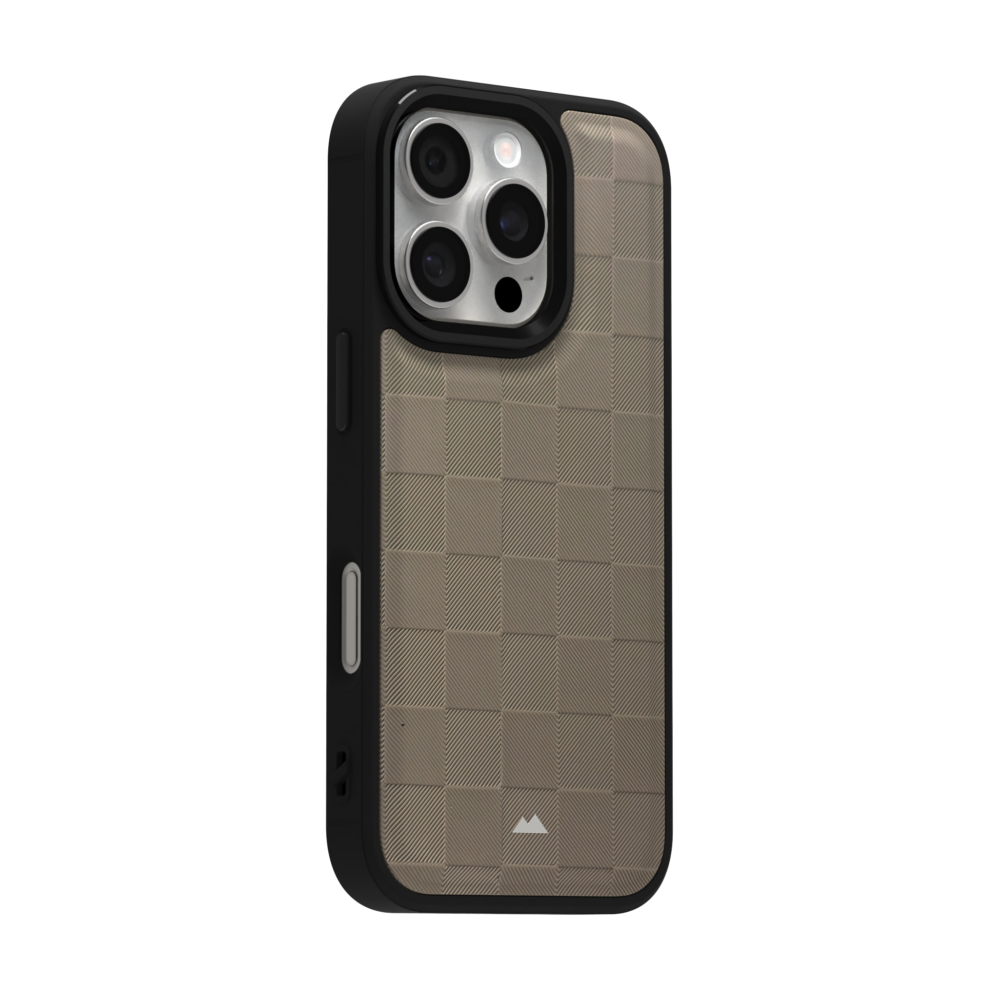 Cream Checkered Leather Case Cover for iPhone 16 Pro