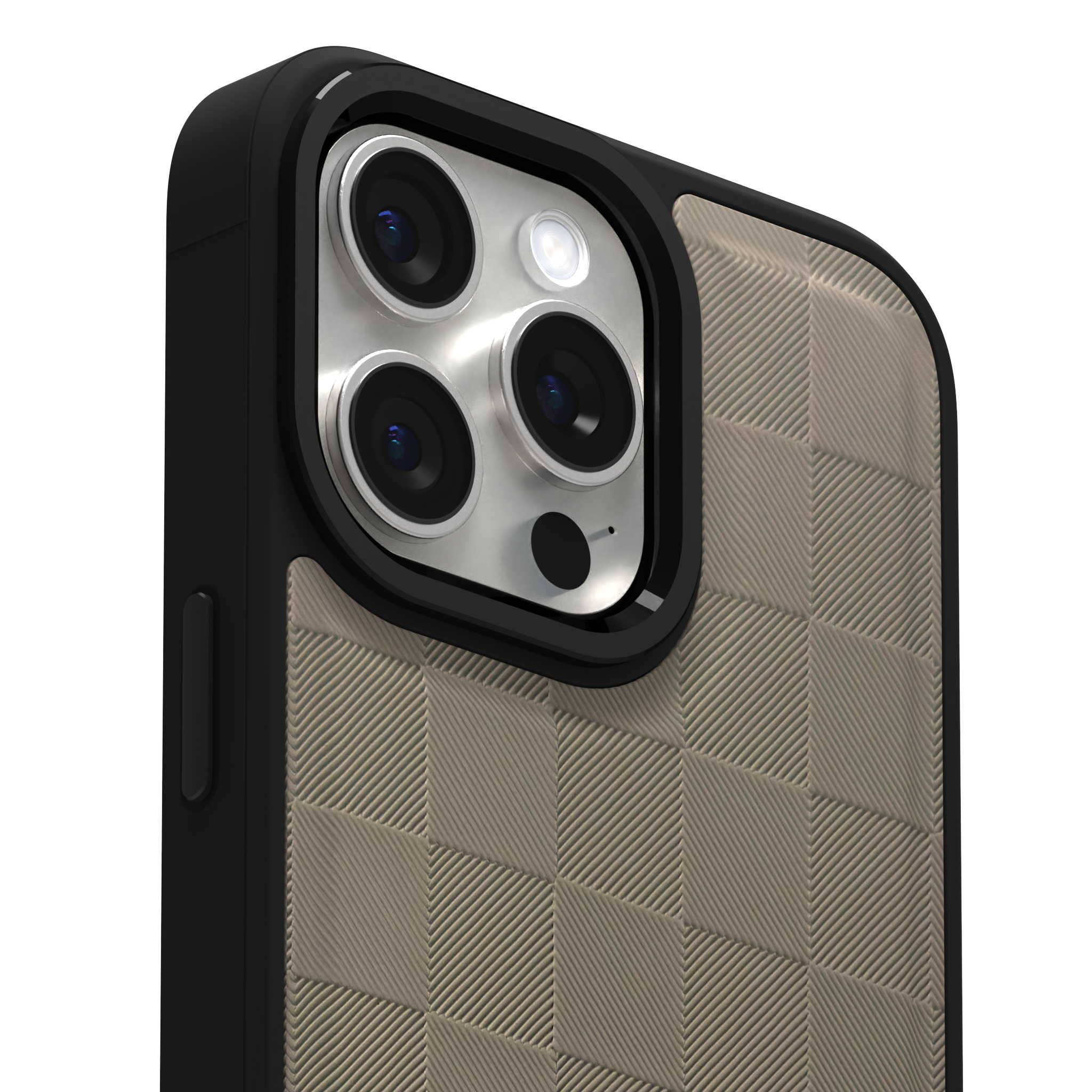 Cream Checkered Leather Case Cover for iPhone 15 Pro Max