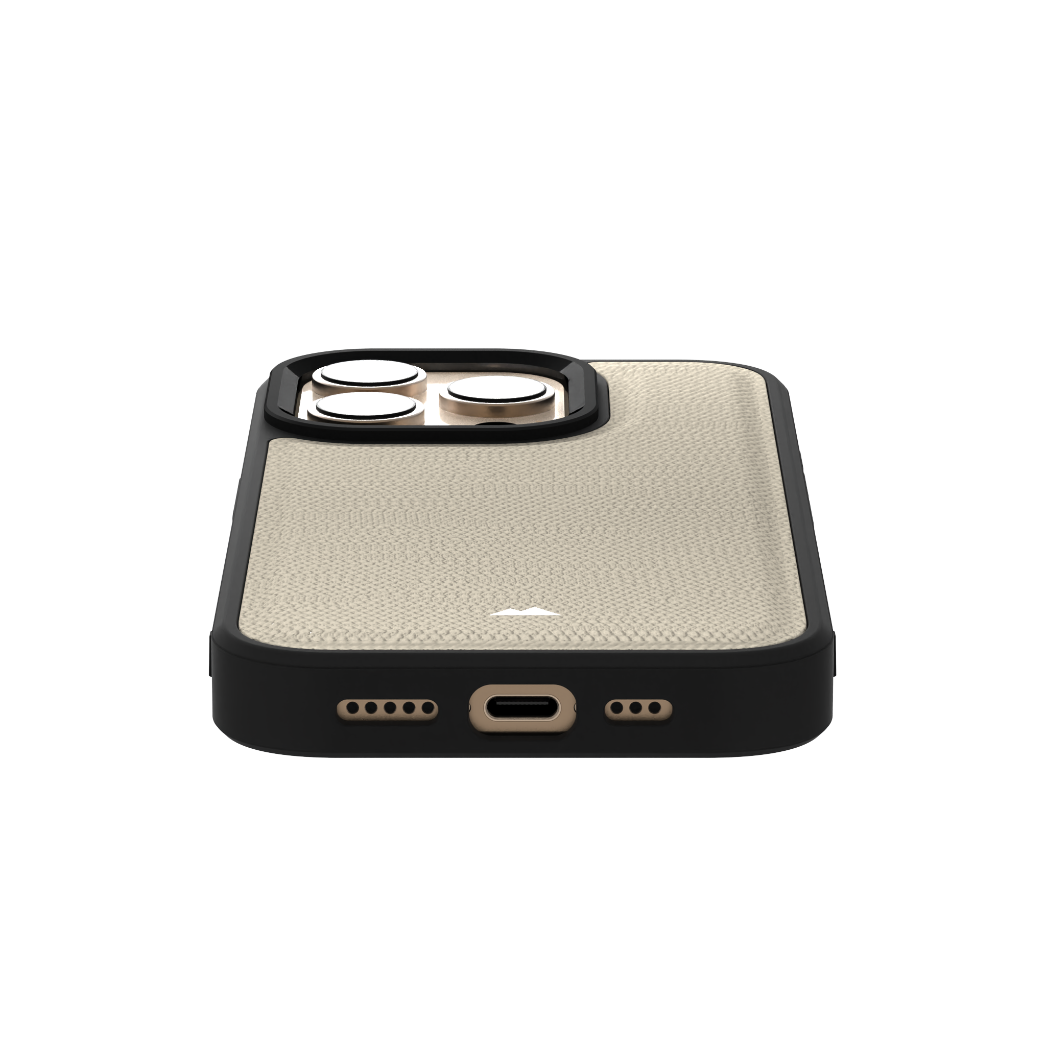 Cream Striped Leather Case Cover for iPhone 16 Pro