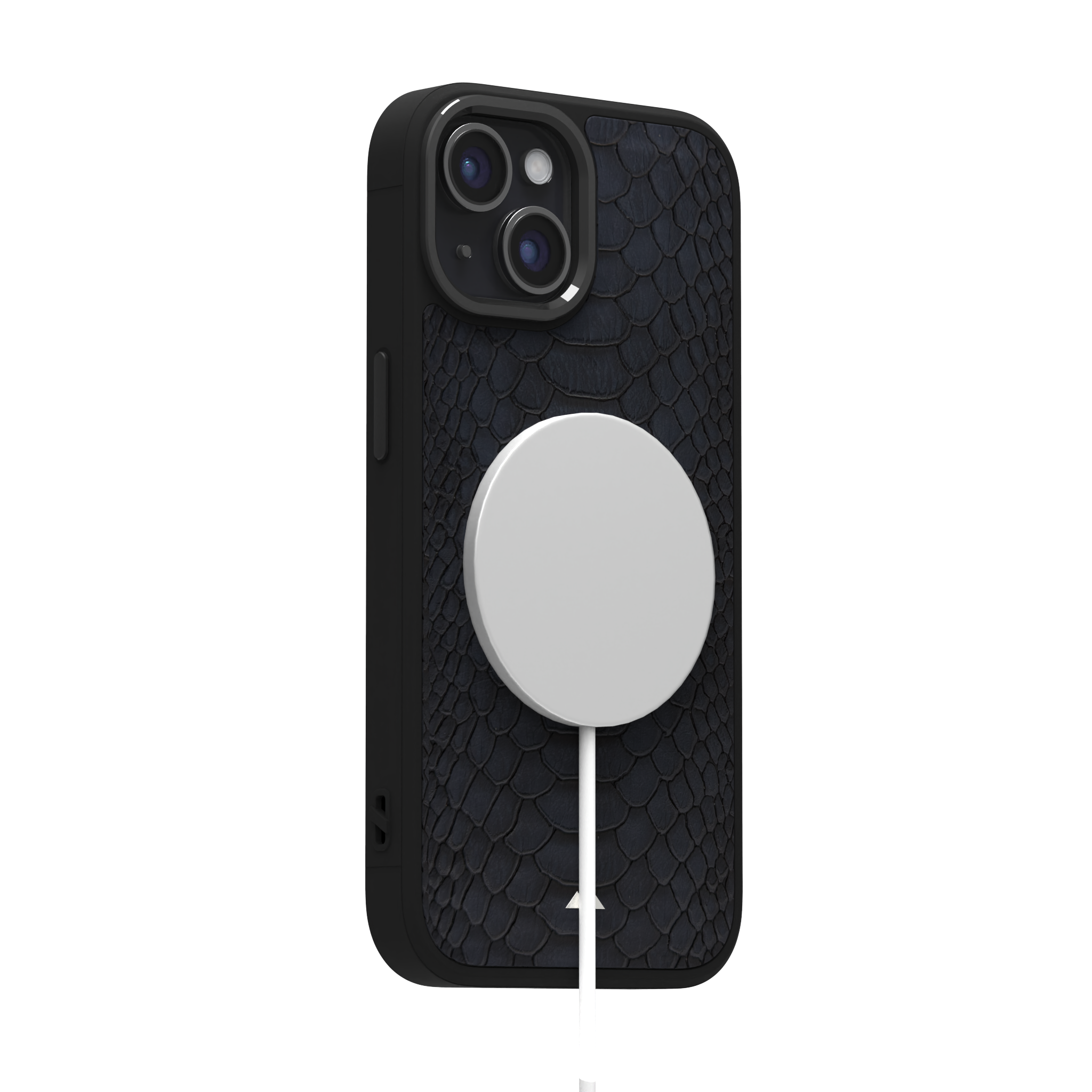 Blue Python Leather Case Cover for iPhone 15