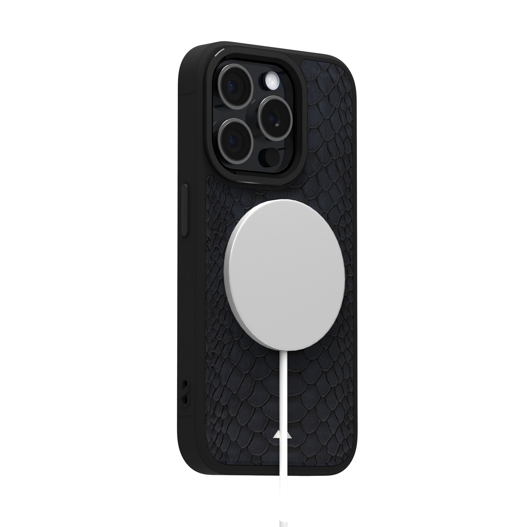 Blue Python Leather Case Cover for iPhone 15 Pro