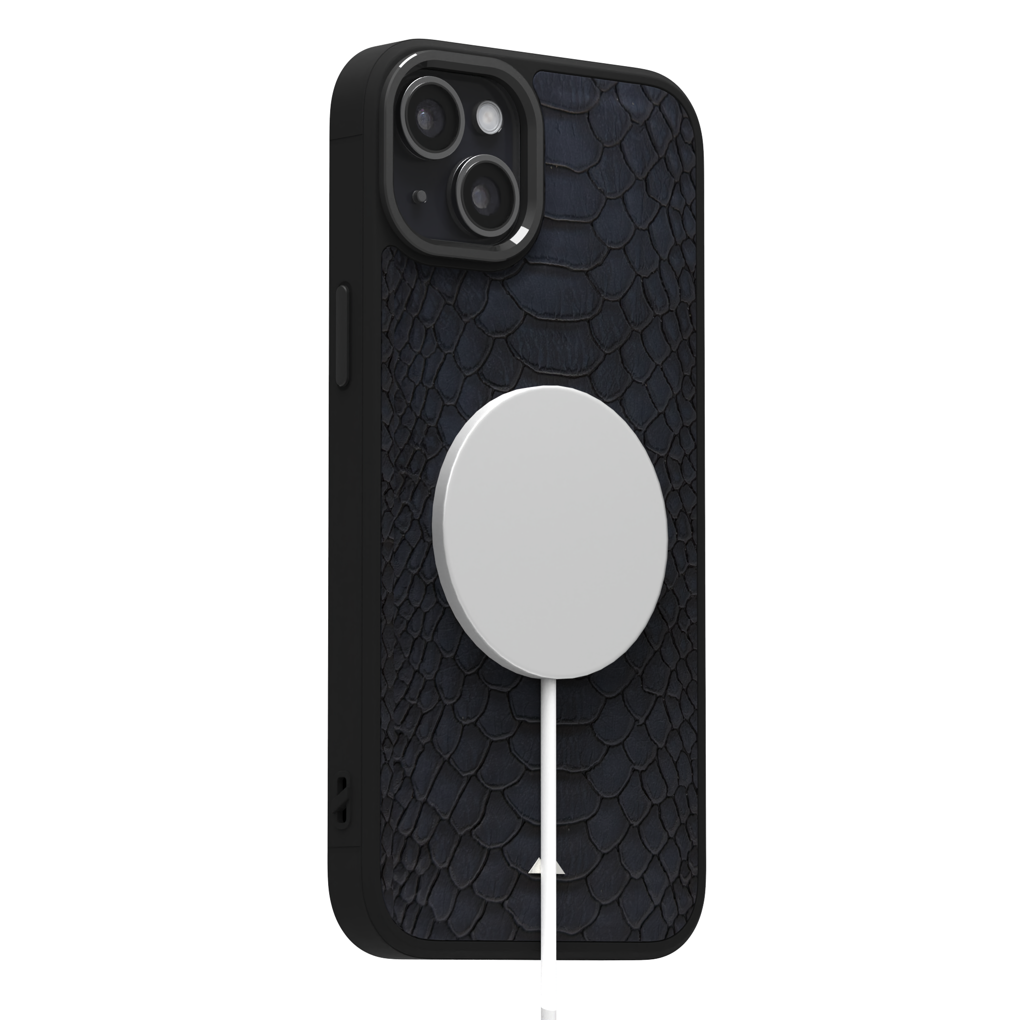 Blue Python Leather Case Cover for iPhone 15 Plus