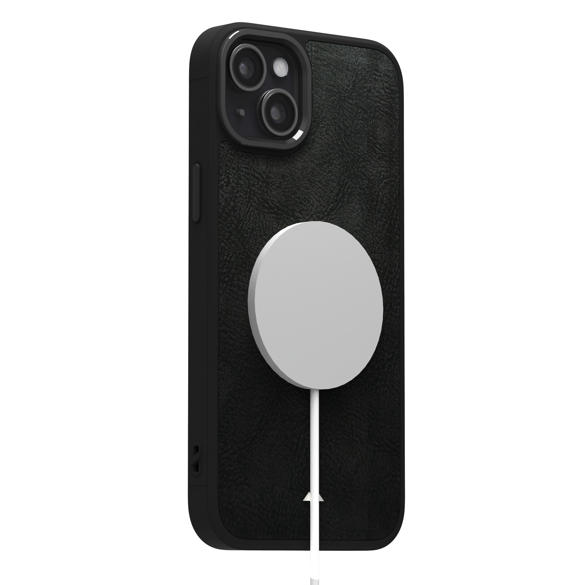 Shadowed Black Leather Case Cover for iPhone 15 Plus