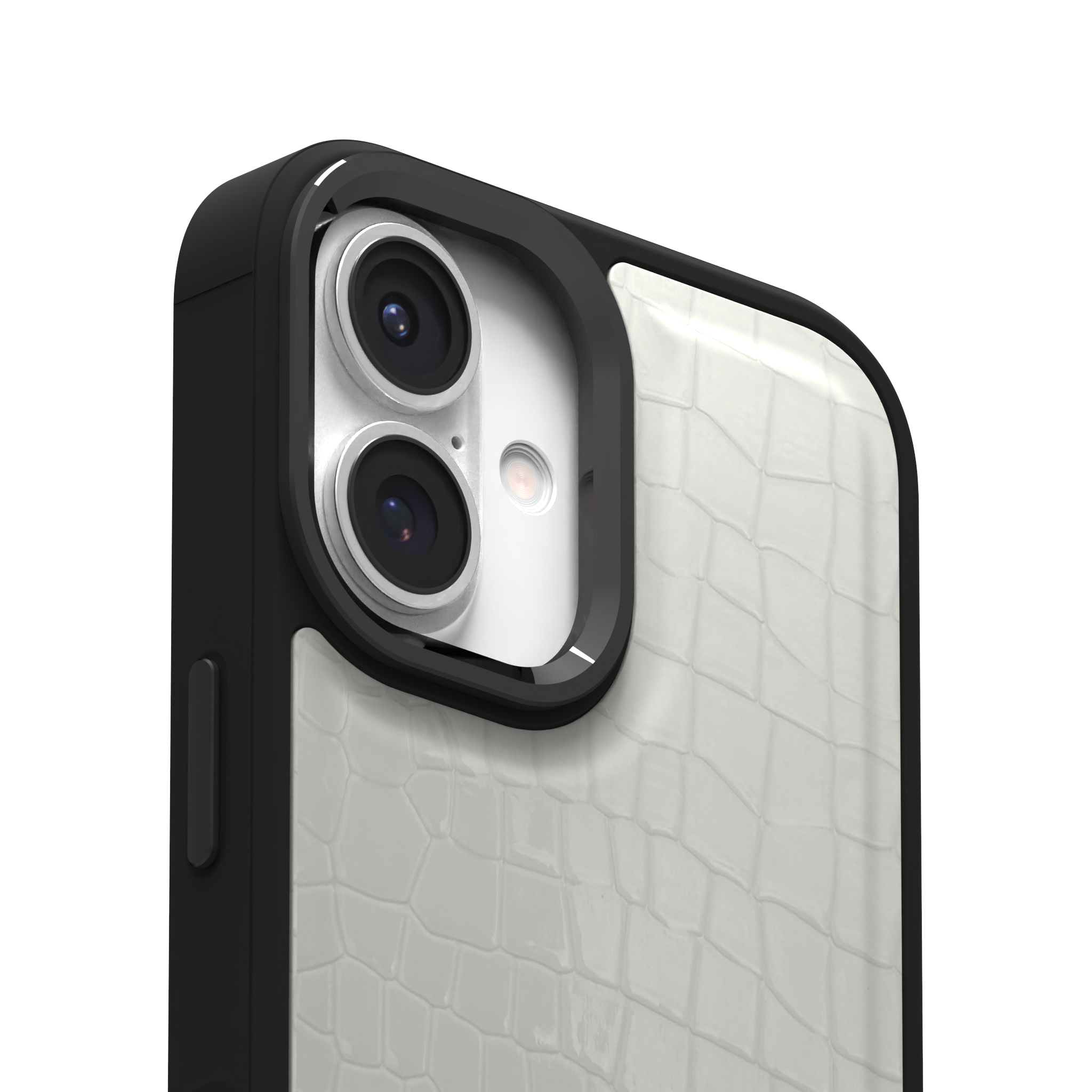 Patent White Python Leather Case Cover for iPhone 16