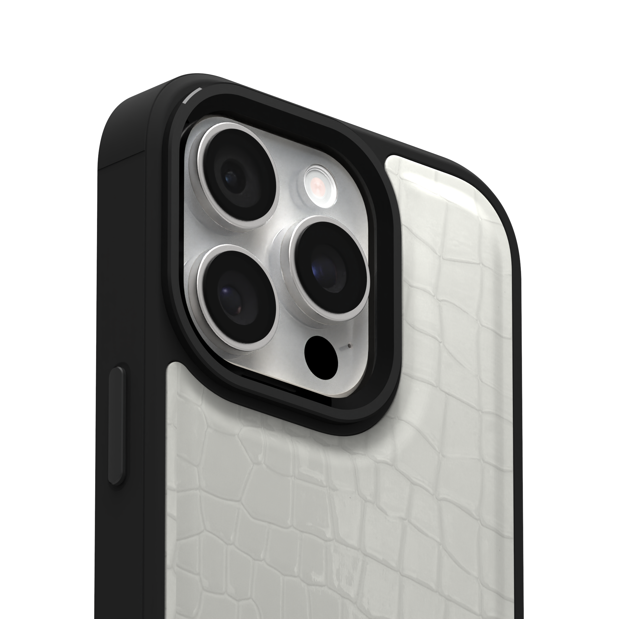 Patent White Python Leather Case Cover for iPhone 16 Pro