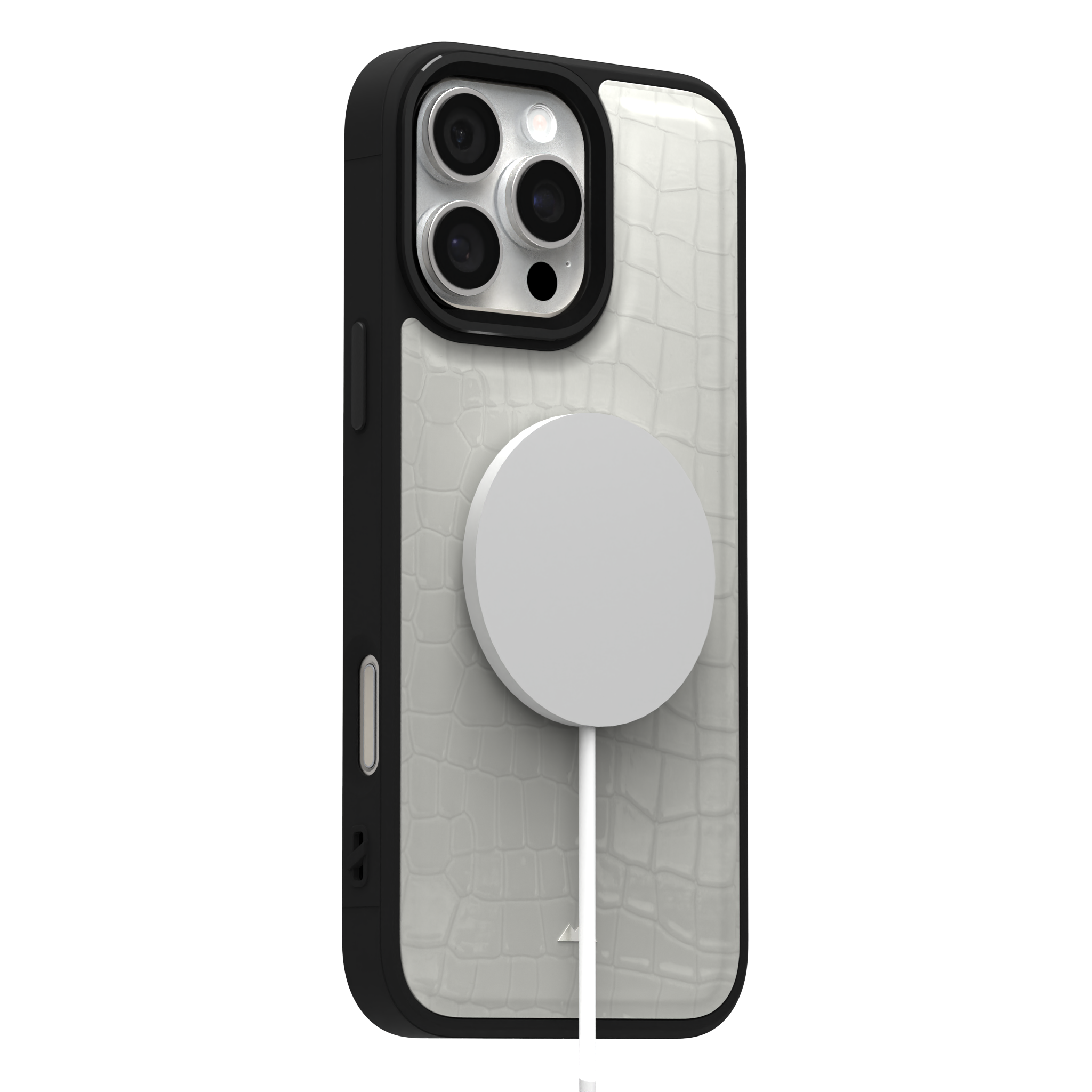 Patent White Python Leather Case Cover for iPhone 16 Pro Max