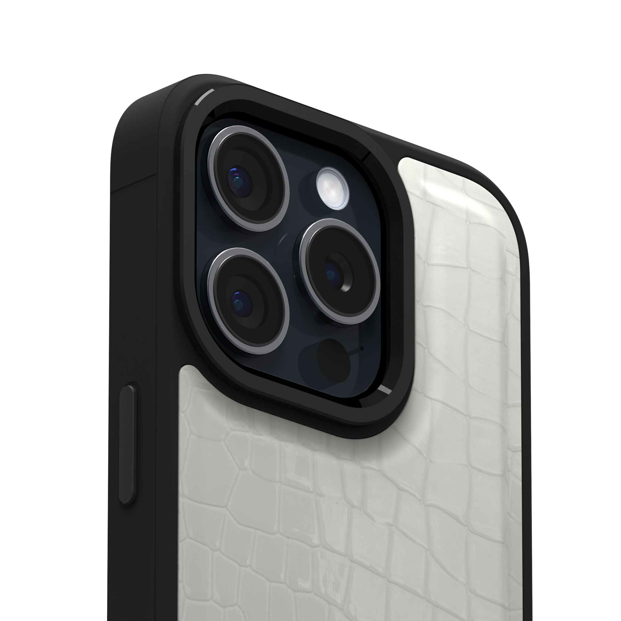 Patent White Python Leather Case Cover for iPhone 15 Pro