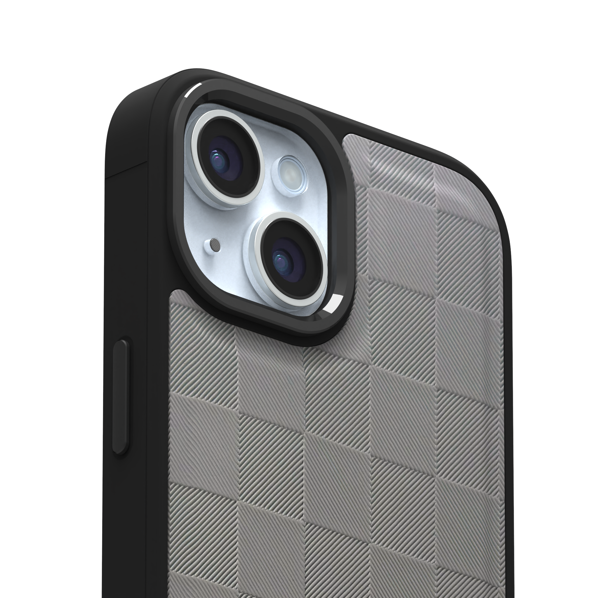 Ash Checkered Leather Case Cover for iPhone 15