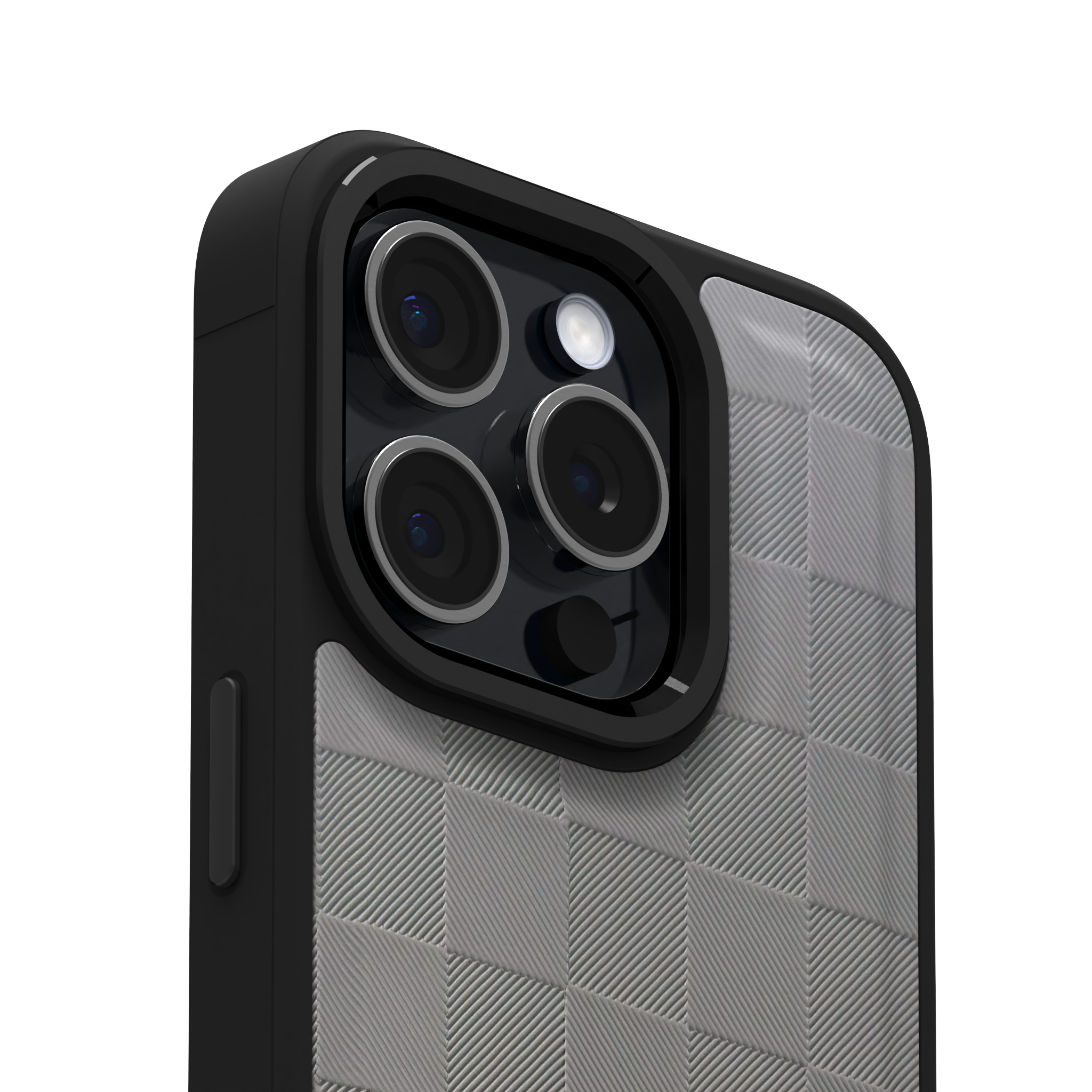 Ash Checkered Leather Case Cover for iPhone 15 Pro