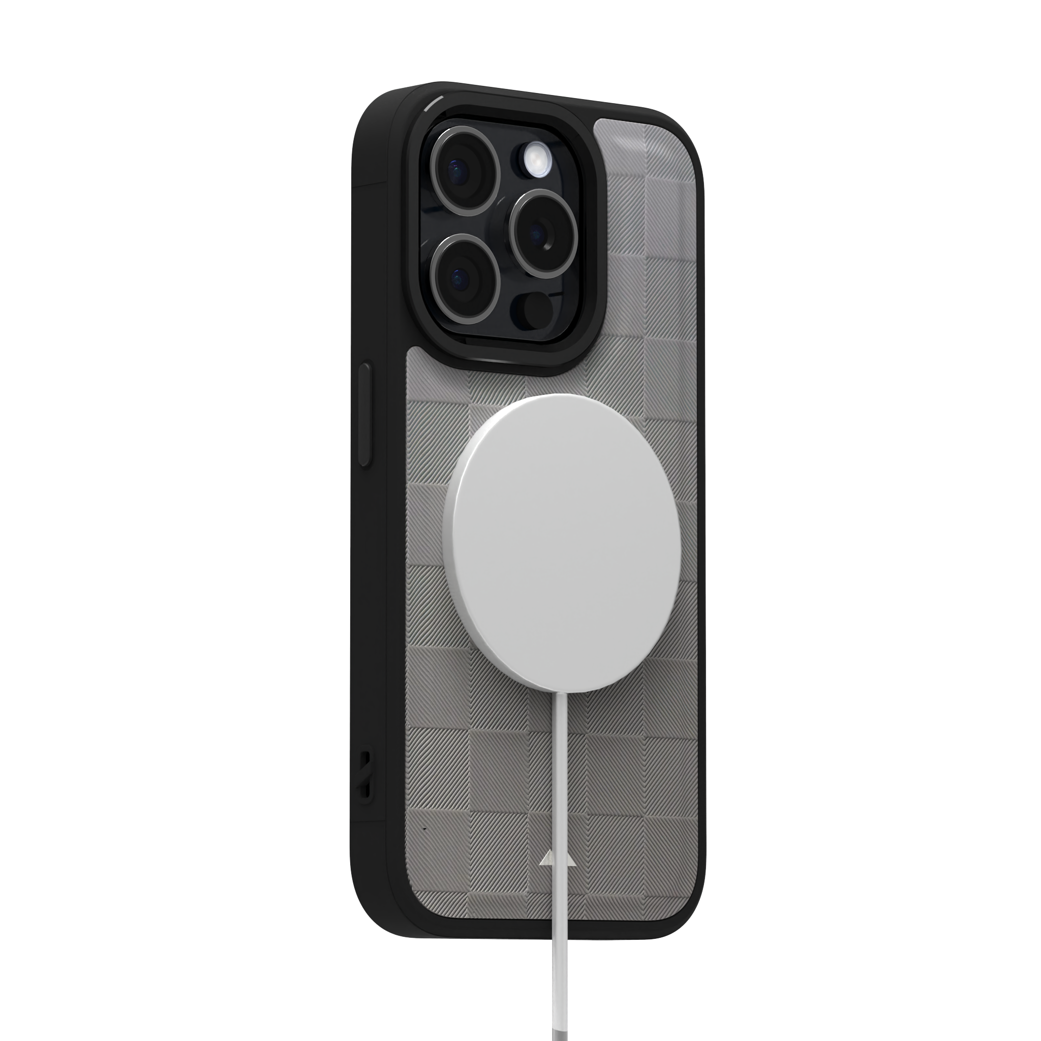 Ash Checkered Leather Case Cover for iPhone 15 Pro