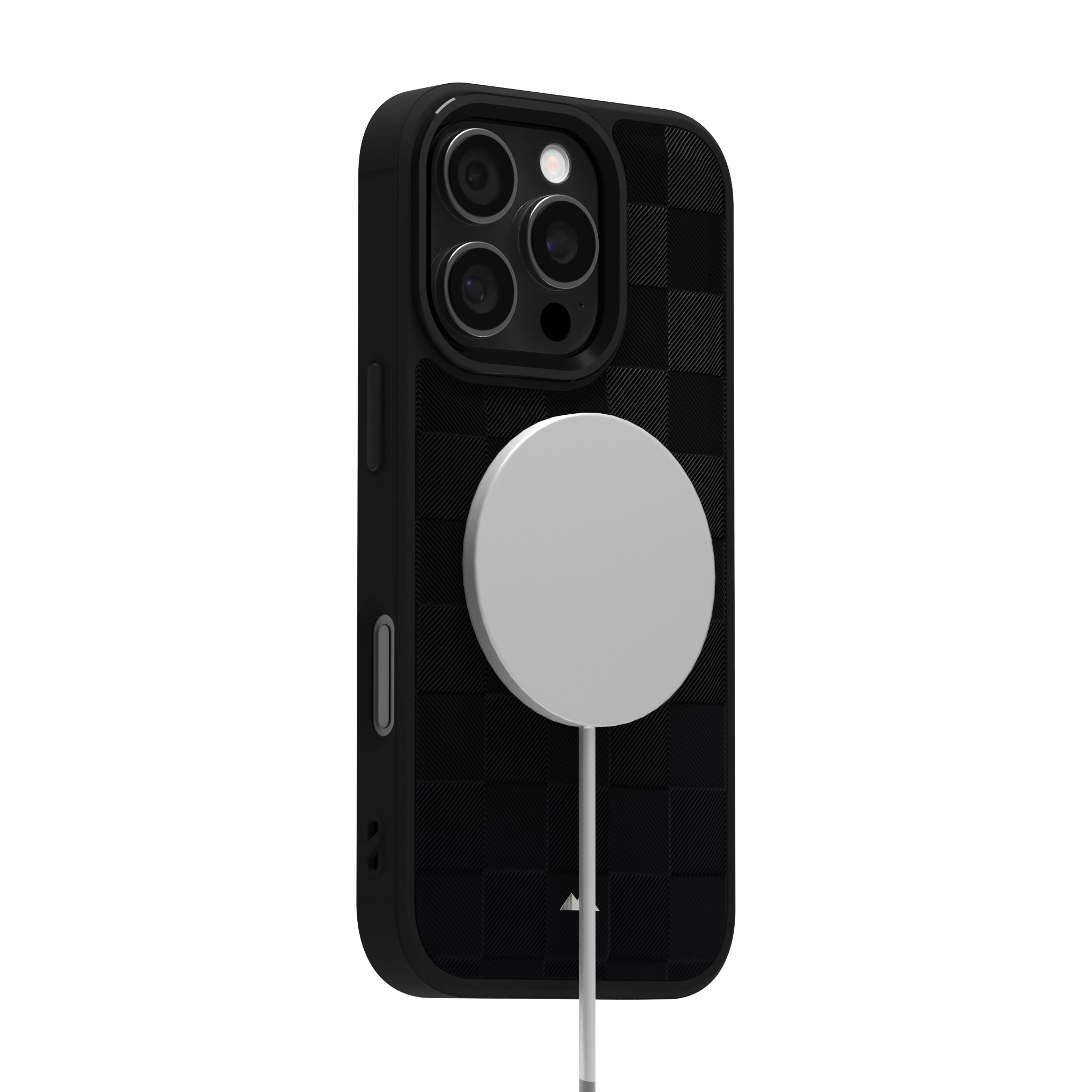 Black Checkered Leather Case for iPhone 16 Pro