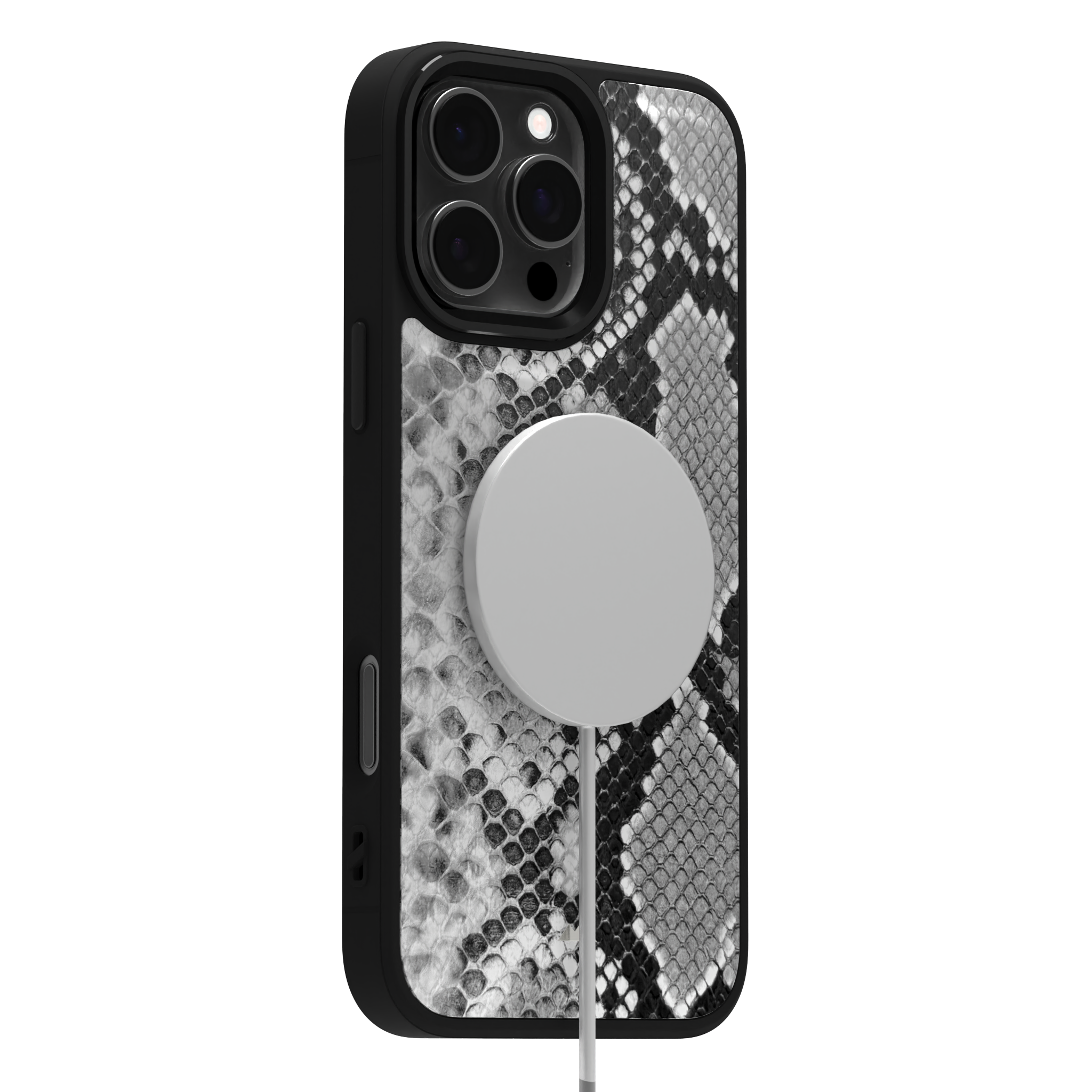 White Reptile Leather Case Cover for iPhone 16 Pro Max