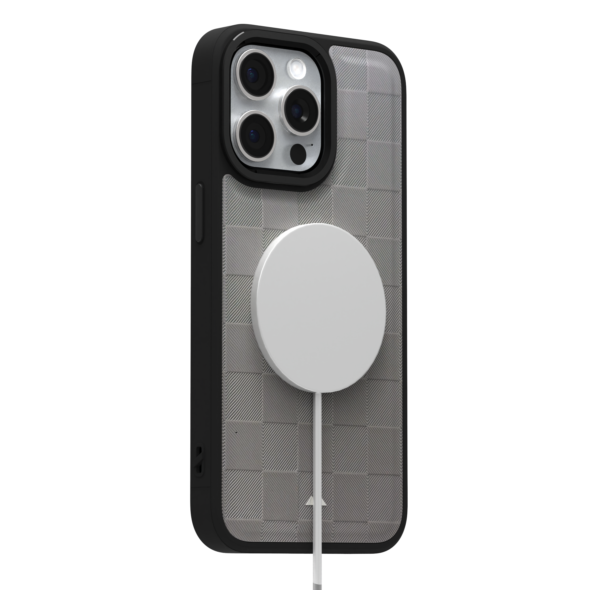 Ash Checkered Leather Case Cover for iPhone 15 Pro Max