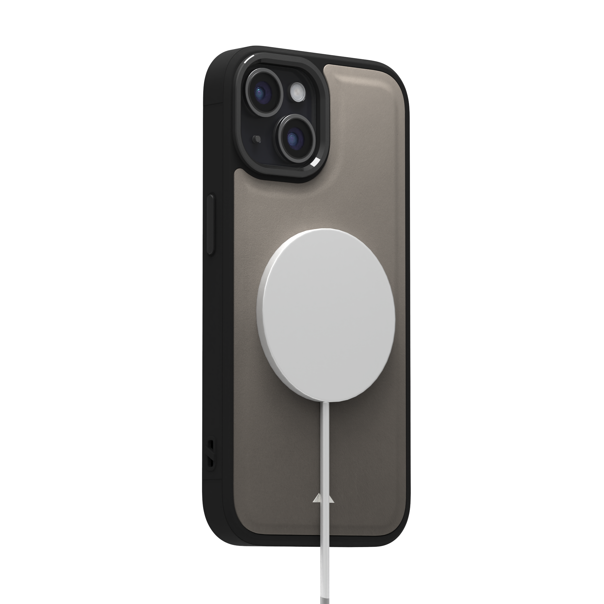 Grey Top Grain Leather Case Cover for iPhone 15