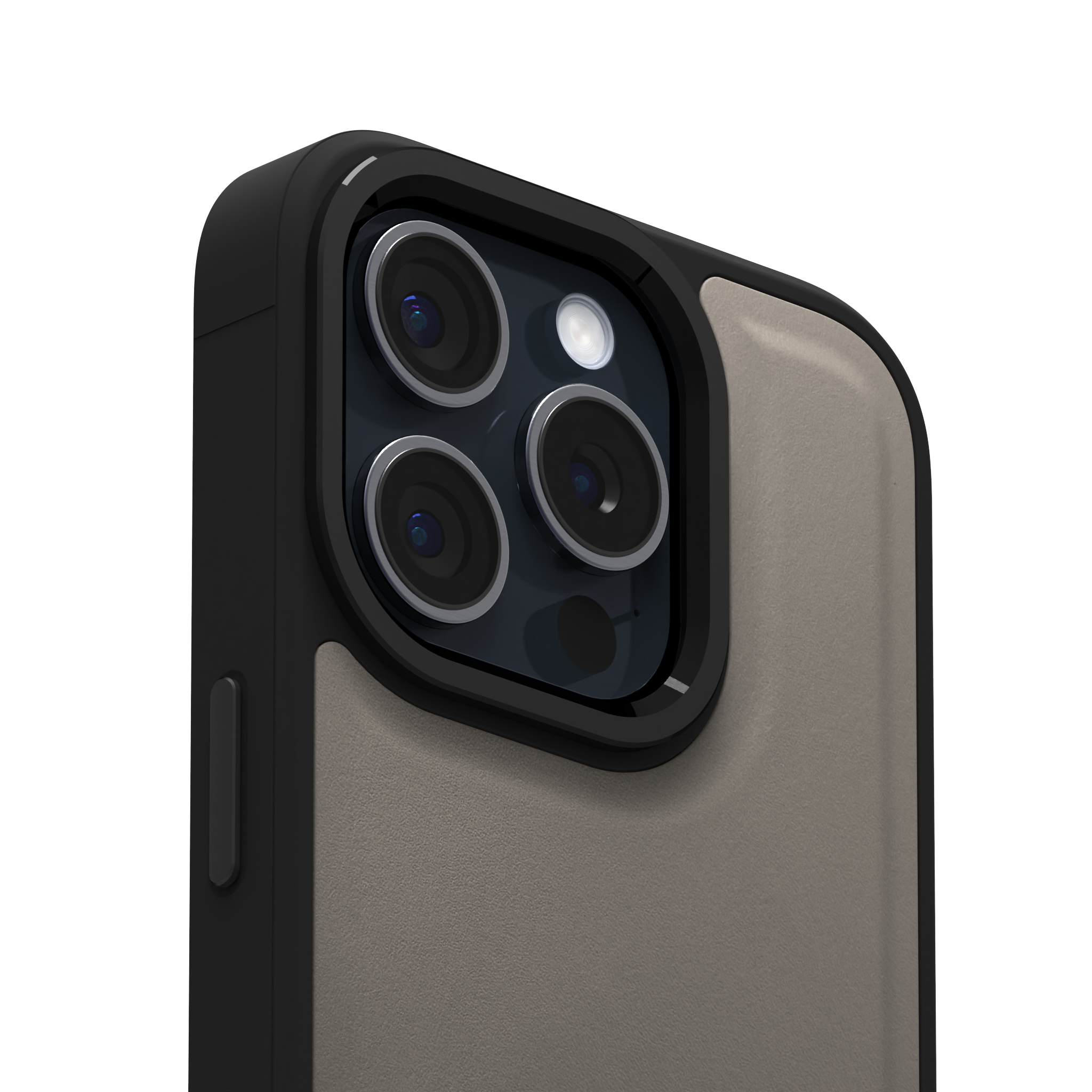 Grey Top Grain Leather Case Cover for iPhone 15 Pro