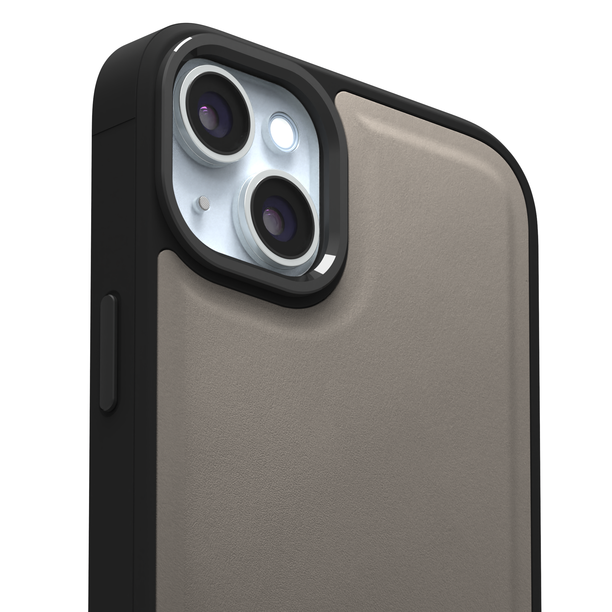 Grey Top Grain Leather Case Cover for iPhone 15 Plus