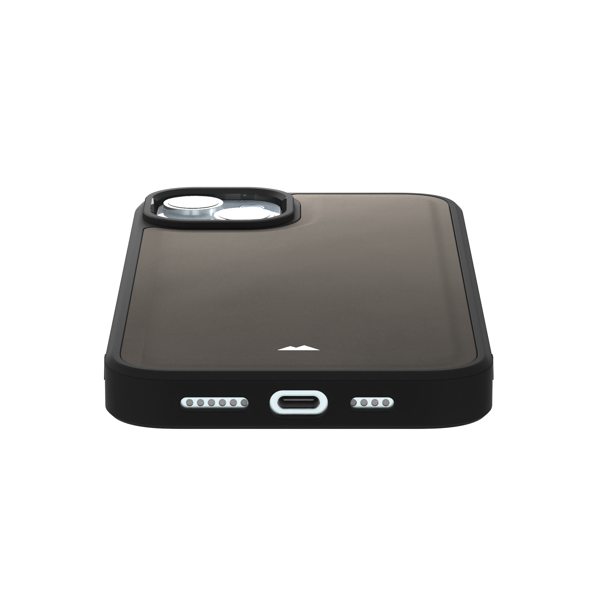 Grey Top Grain Leather Case Cover for iPhone 15 Plus