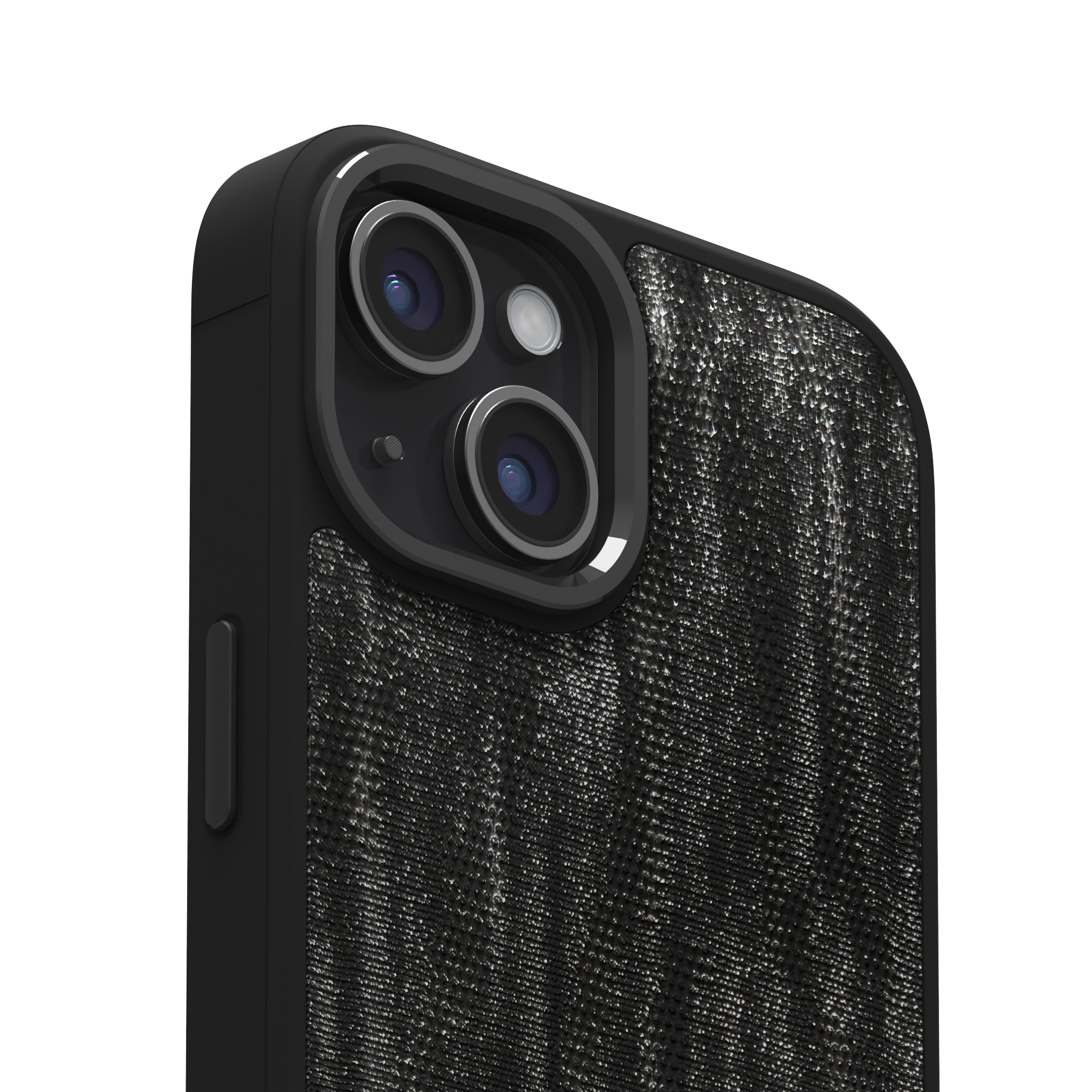 Silver Streaked Black Leather Case Cover for iPhone 15