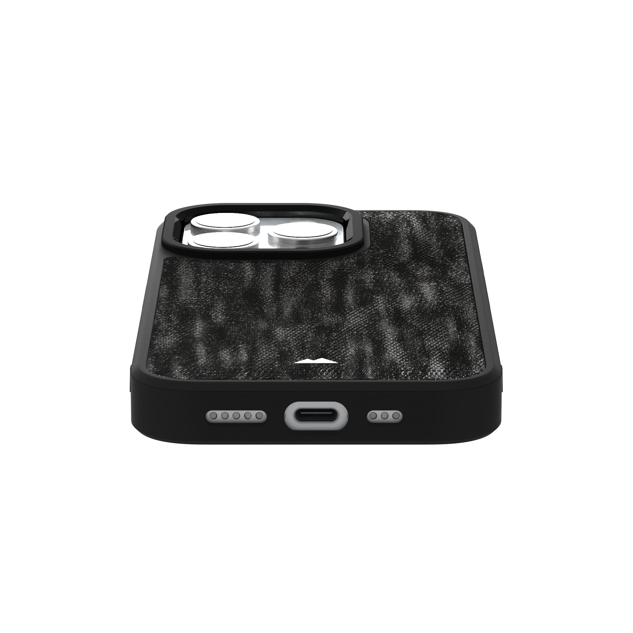 Silver Streaked Black Leather Case Cover for iPhone 15 Pro