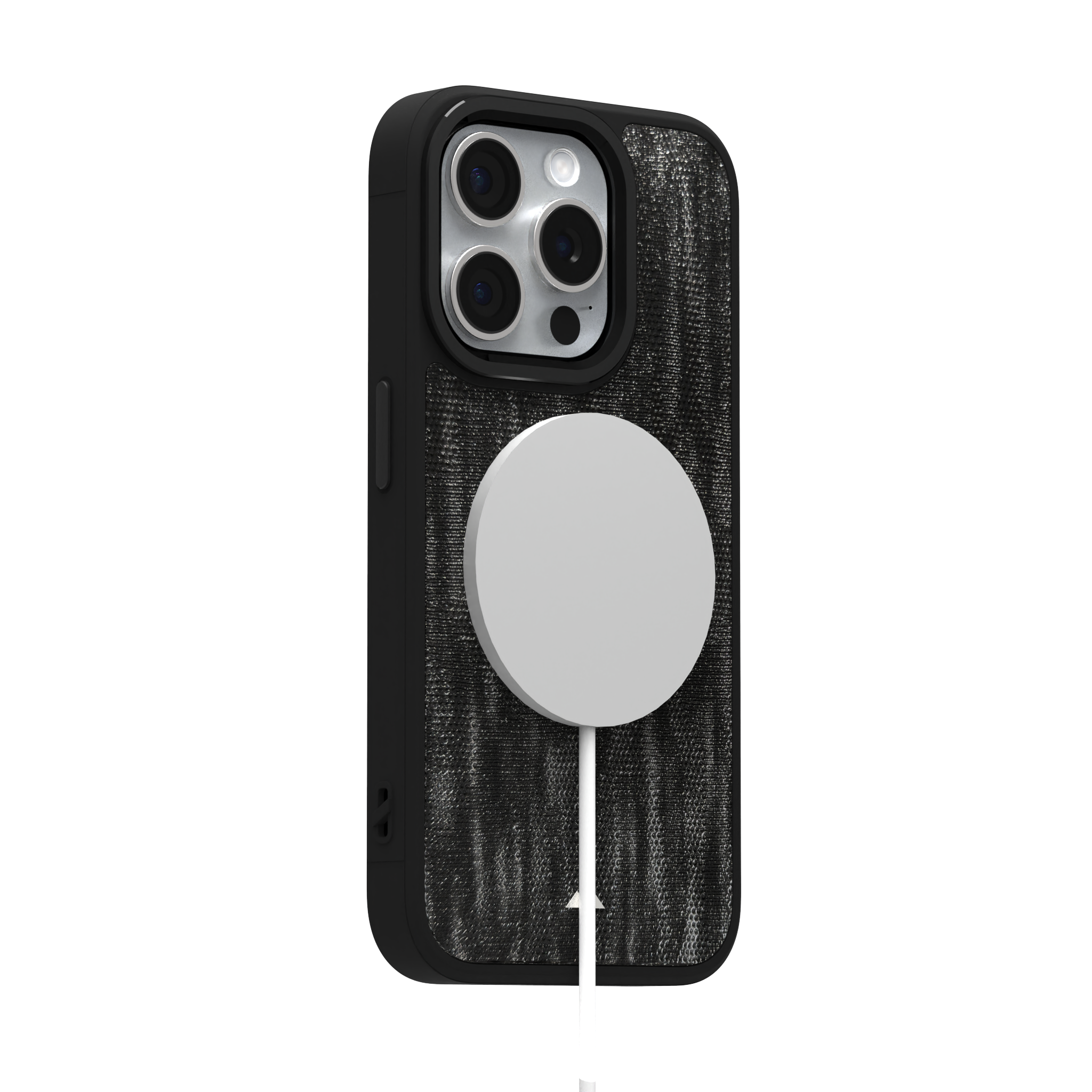 Silver Streaked Black Leather Case Cover for iPhone 15 Pro