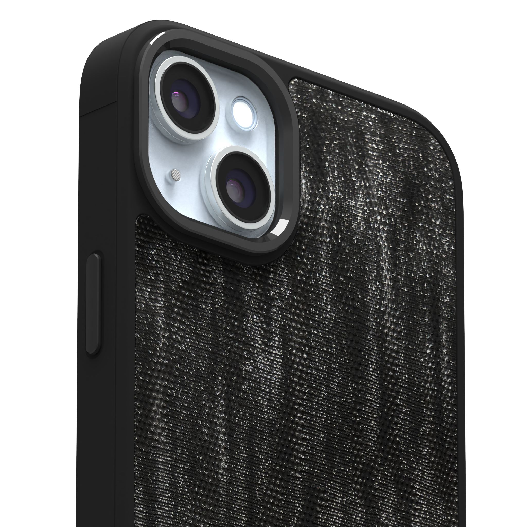 Silver Streaked Black Leather Case Cover for iPhone 15 Plus