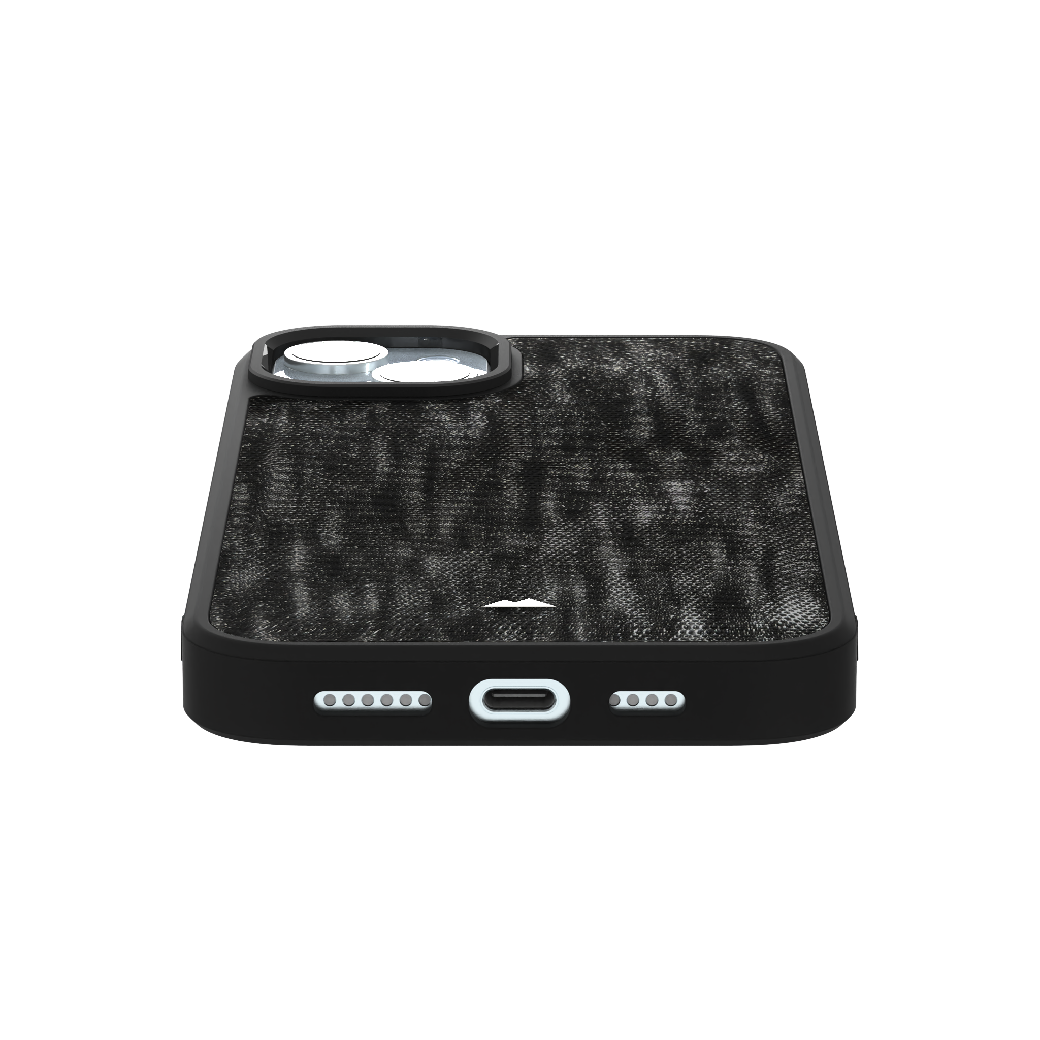 Silver Streaked Black Leather Case Cover for iPhone 15 Plus