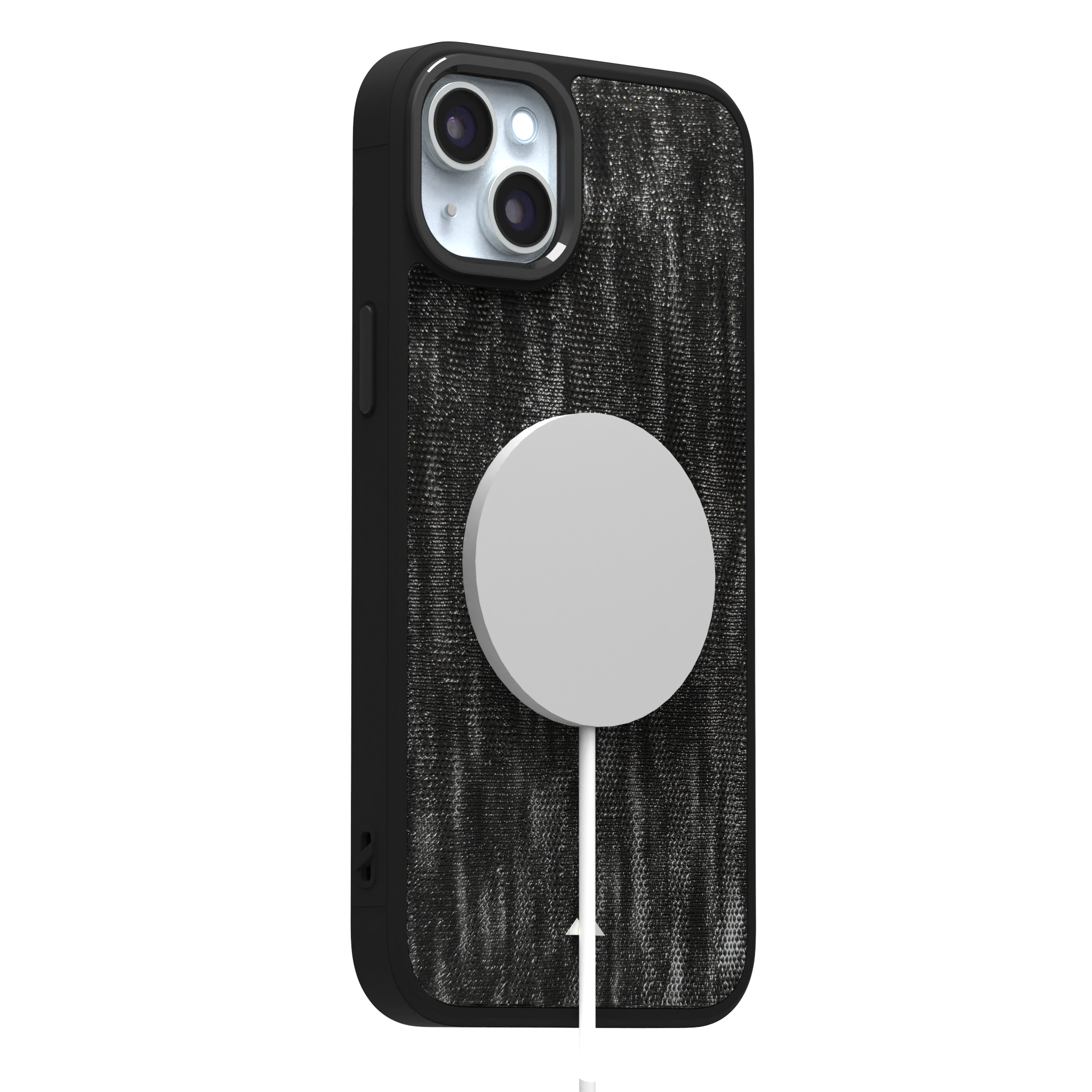 Silver Streaked Black Leather Case Cover for iPhone 15 Plus