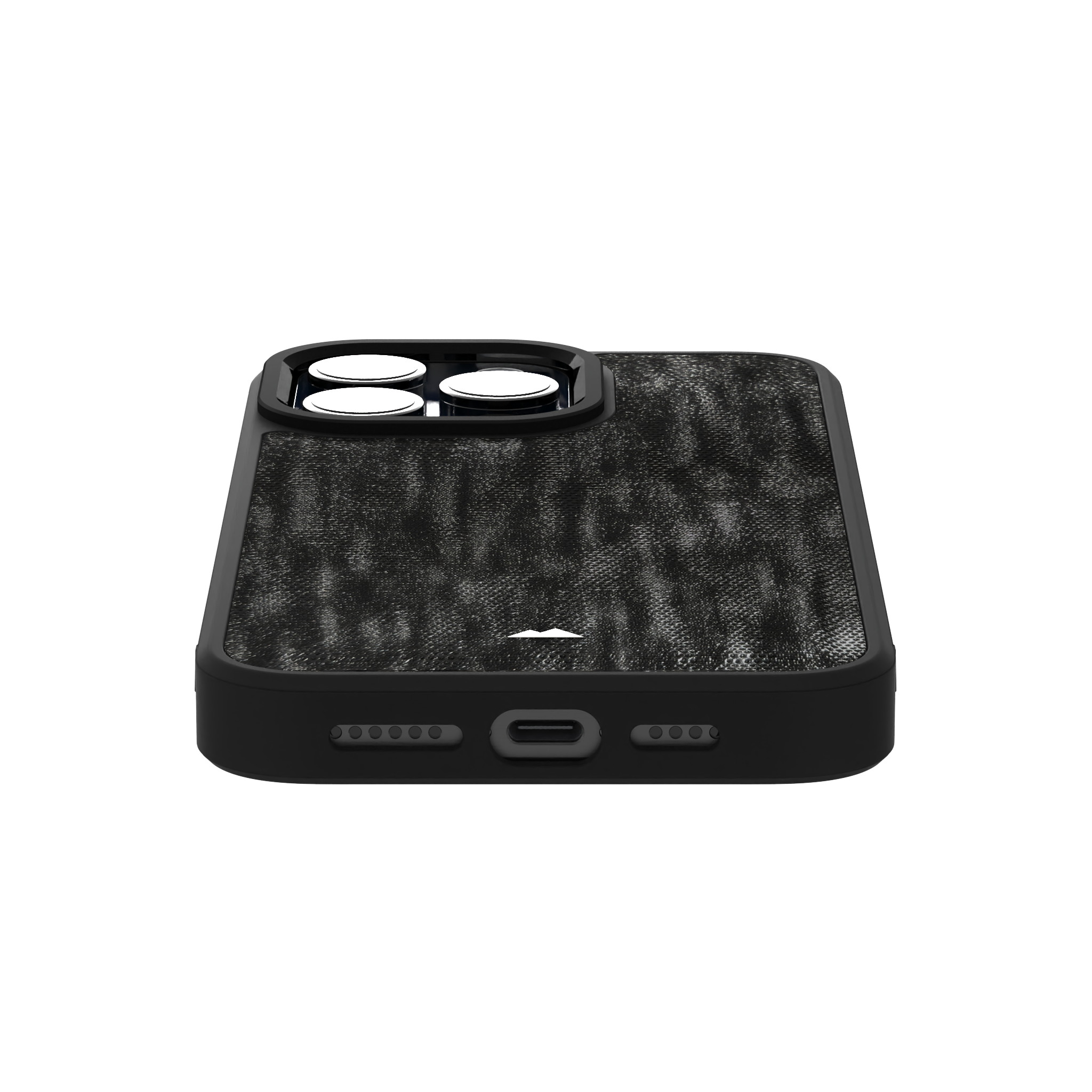 Silver Streaked Black Leather Case Cover for iPhone 15 Pro Max