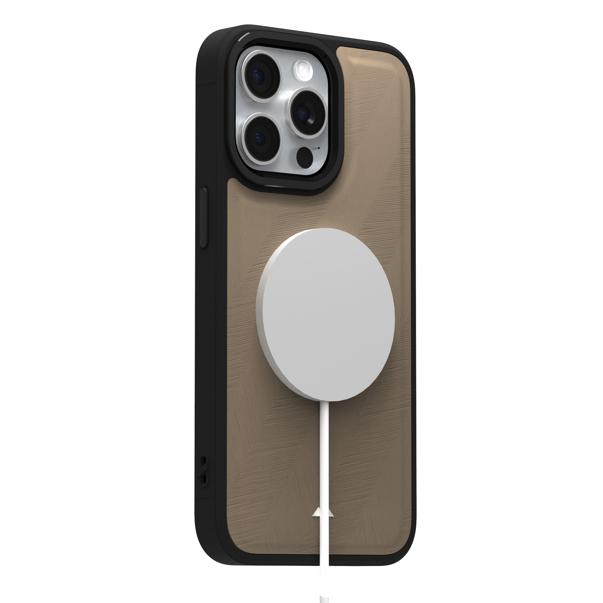 Pale Lined Leather Case Cover for iPhone 15 Pro Max